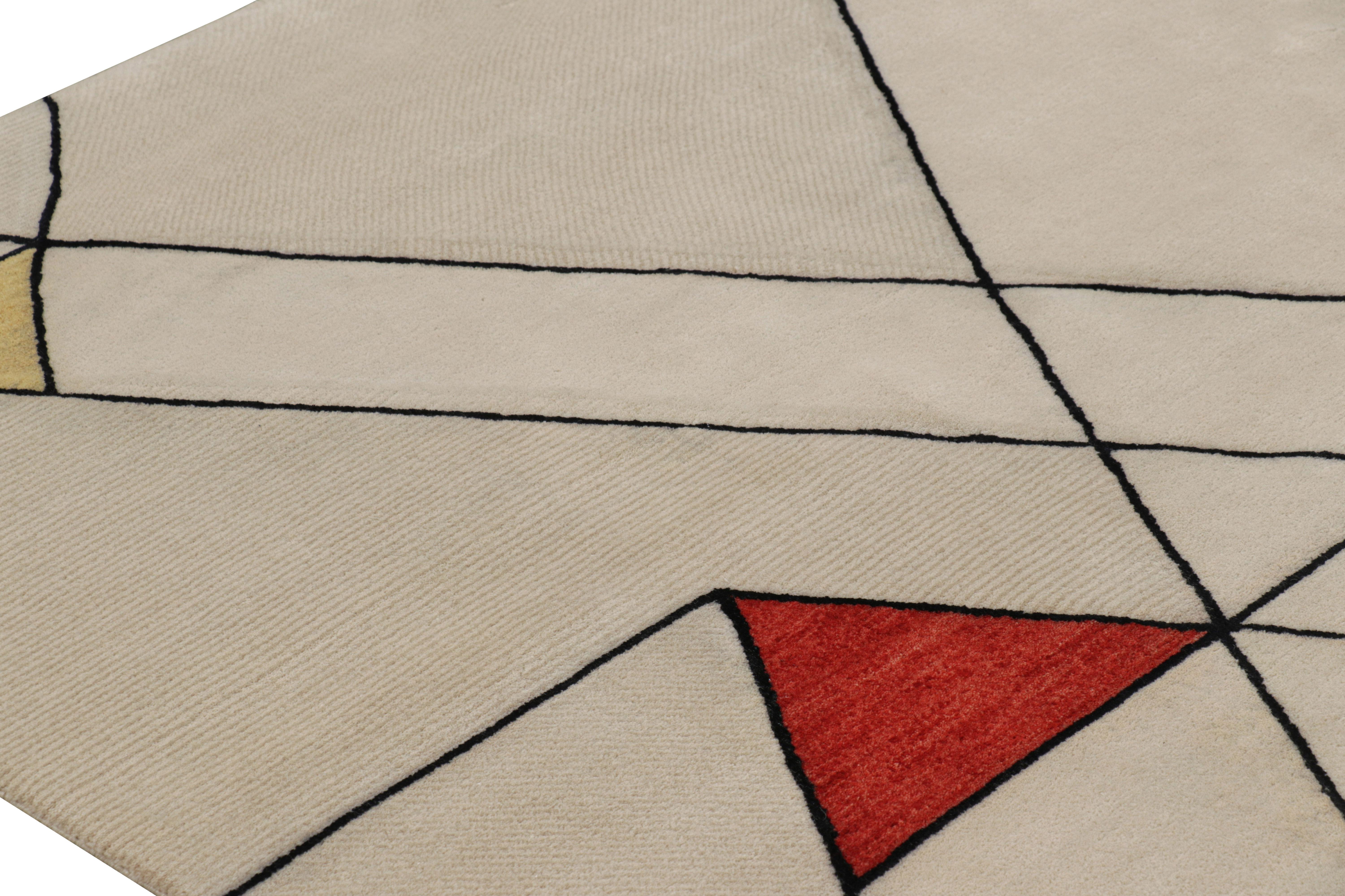 Indian Rug & Kilim’s Mid-Century Modern Rug in Cream with Geometric Patterns For Sale