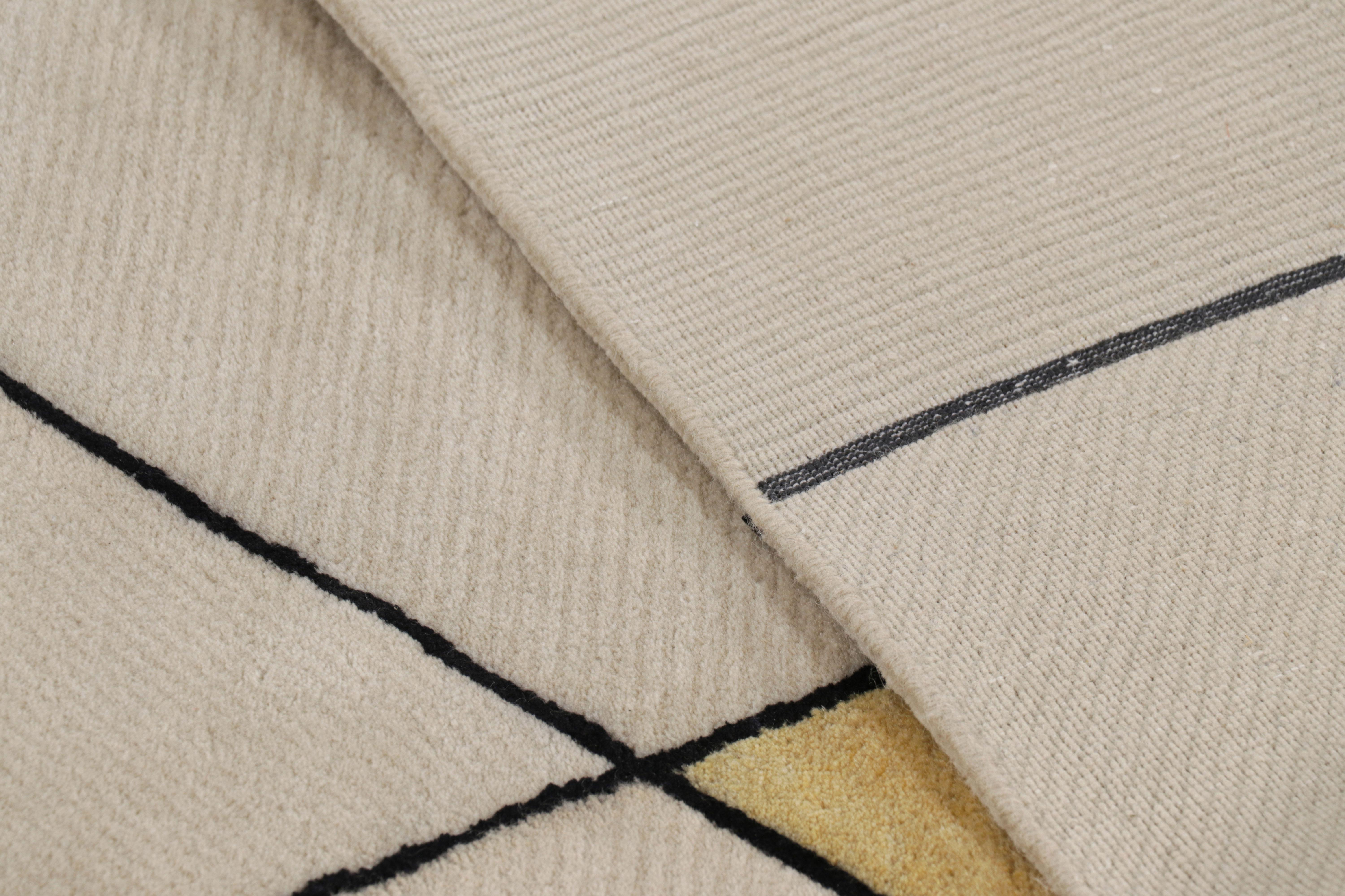 Wool Rug & Kilim’s Mid-Century Modern Rug in Cream with Geometric Patterns For Sale