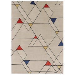 Rug & Kilim's Mid-Century Modern Rug in Cream with Geometric Patterns (tapis moderne du milieu du siècle à motifs géométriques)