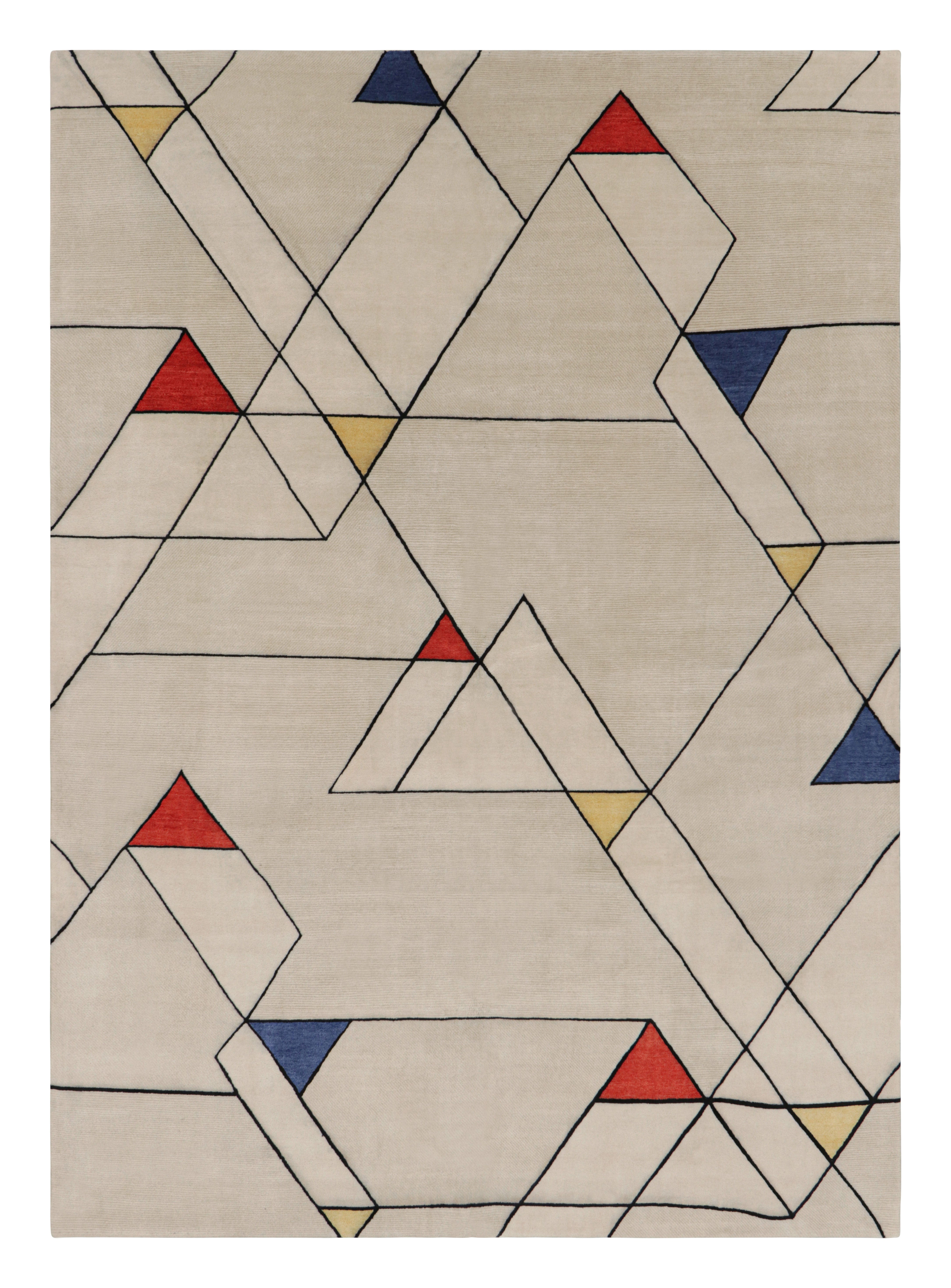 Rug & Kilim’s Mid-Century Modern Rug in Cream with Geometric Patterns For Sale