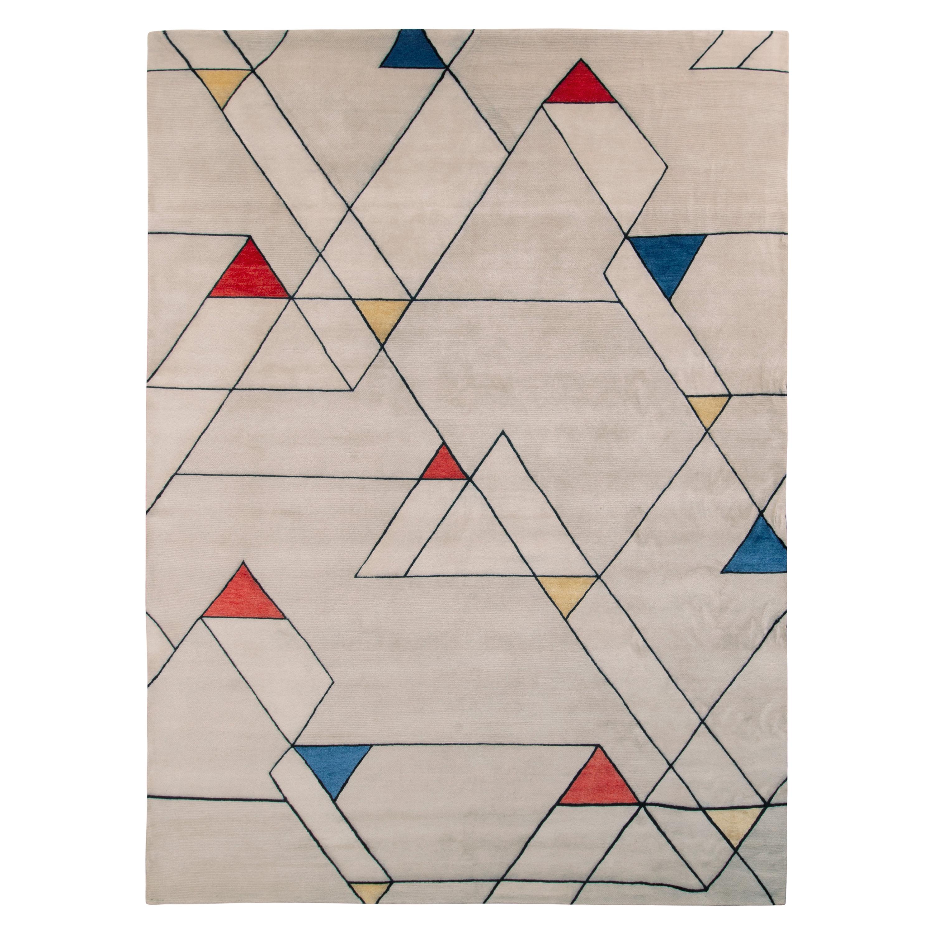 Rug and Kilim’s MidCentury Modern Style Rug in White and Gray Geometric Pattern For Sale at 1stDibs