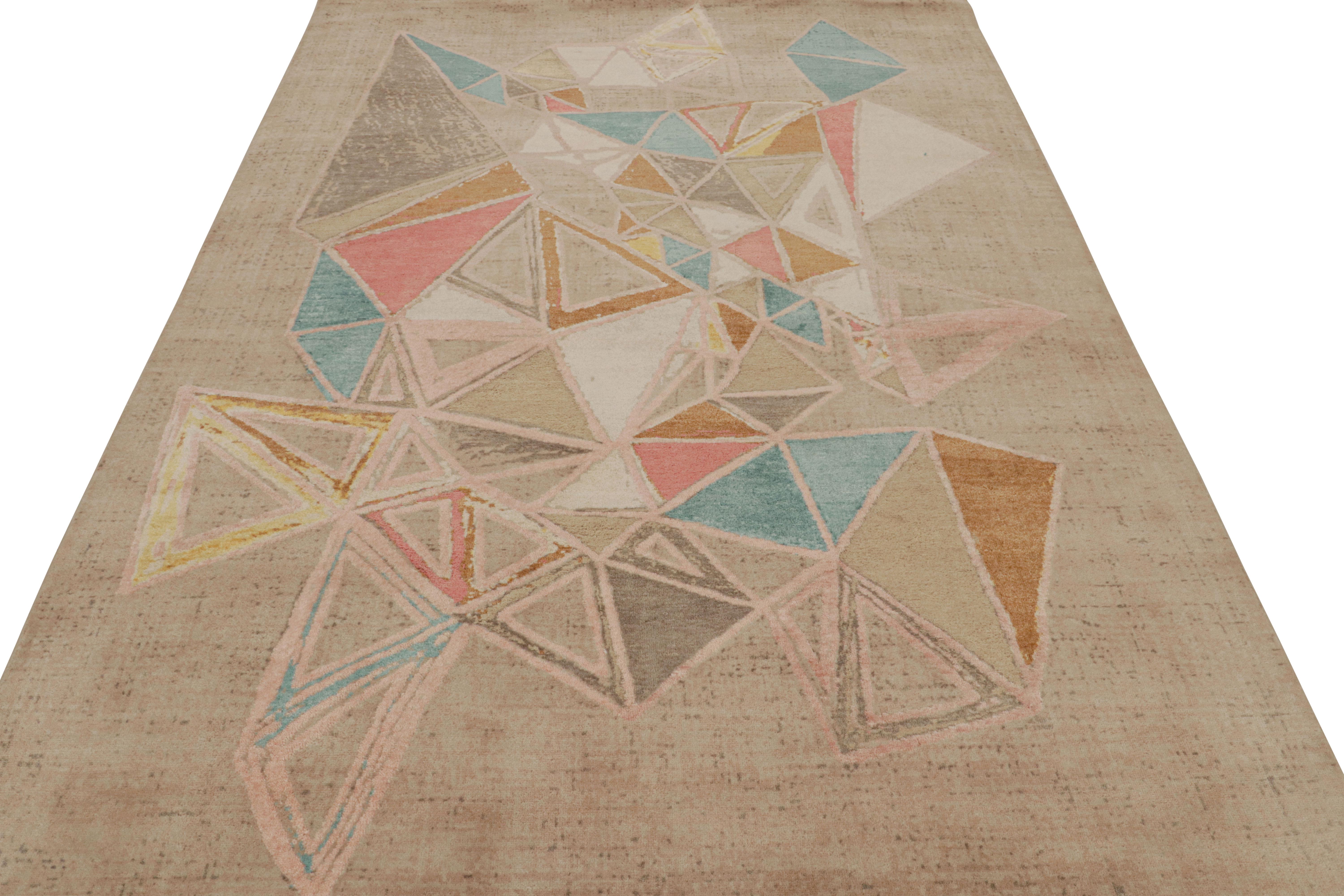 Indian Rug & Kilim’s Mid-Century Modern Rug with Polychromatic Geometric Pattern For Sale