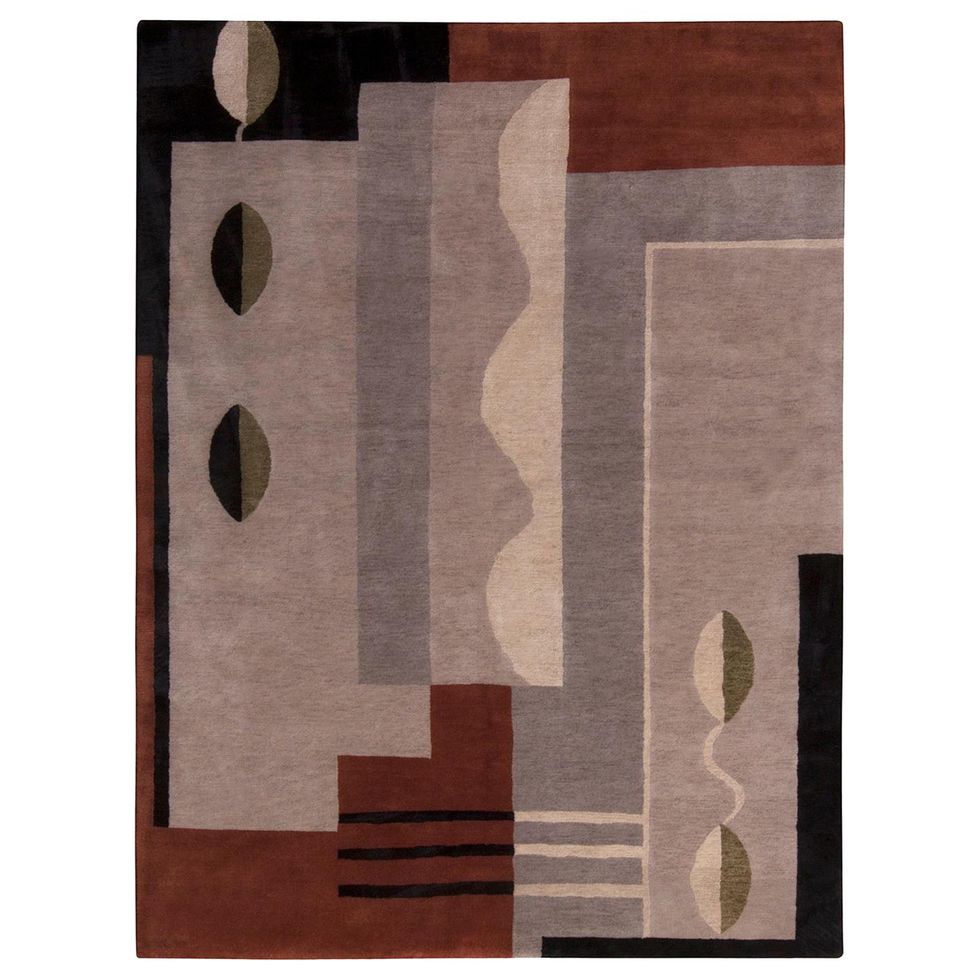 Rug & Kilim’s Mid-Century Modern Silver-Gray and Brown Wool and Silk Custom Rug For Sale