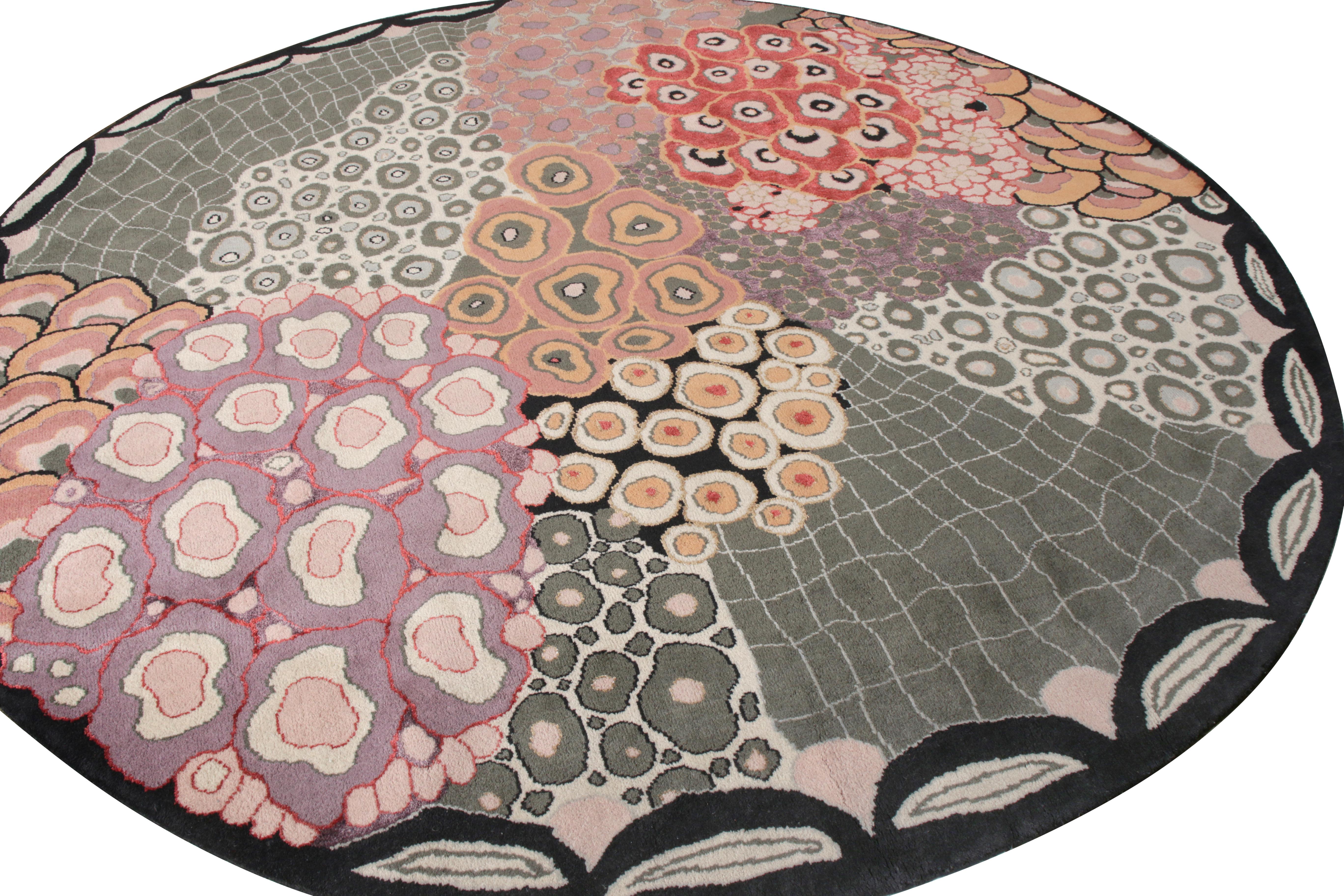 Mid-Century moderno Rug & Kilim - Tappeto circolare in stile metà secolo moderno con motivo verde-grigio all over in vendita