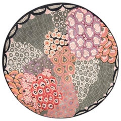 Rug & Kilim's Mid-Century Modern Style Circle Rug in Green-Gray All Over Pattern (tapis circulaire de style moderne du milieu du siècle à motif vert-gris)