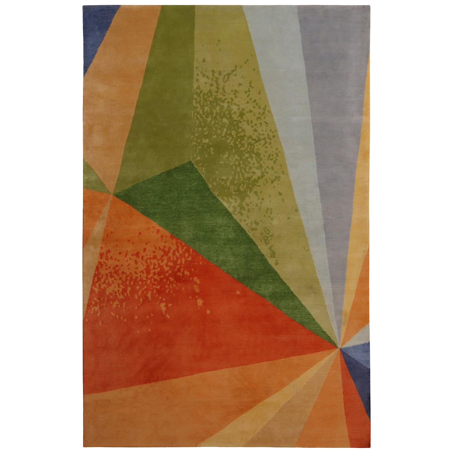 Rug & Kilim's Mid Century Modern Style Geometric Multicolor Wool And Silk Custom