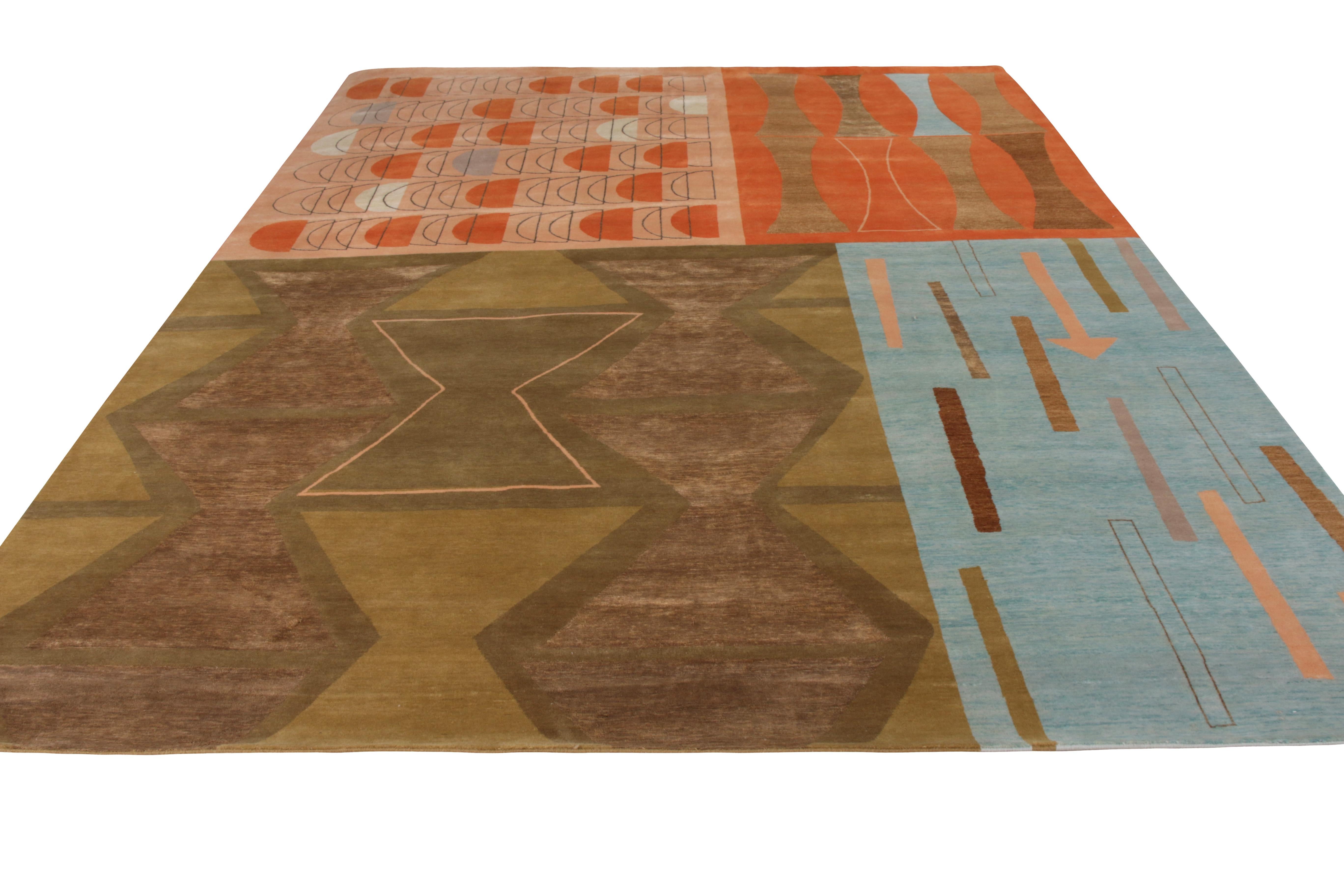 A 9 x 12 rug from Rug & Kilim’s Mid-Century Modern Collection, hand knotted in a unique wool and silk blend. A bold rug design in collaboration with modern artist Jenn Ski, exploring varied atomic age styles in this distinction.

On the design: The