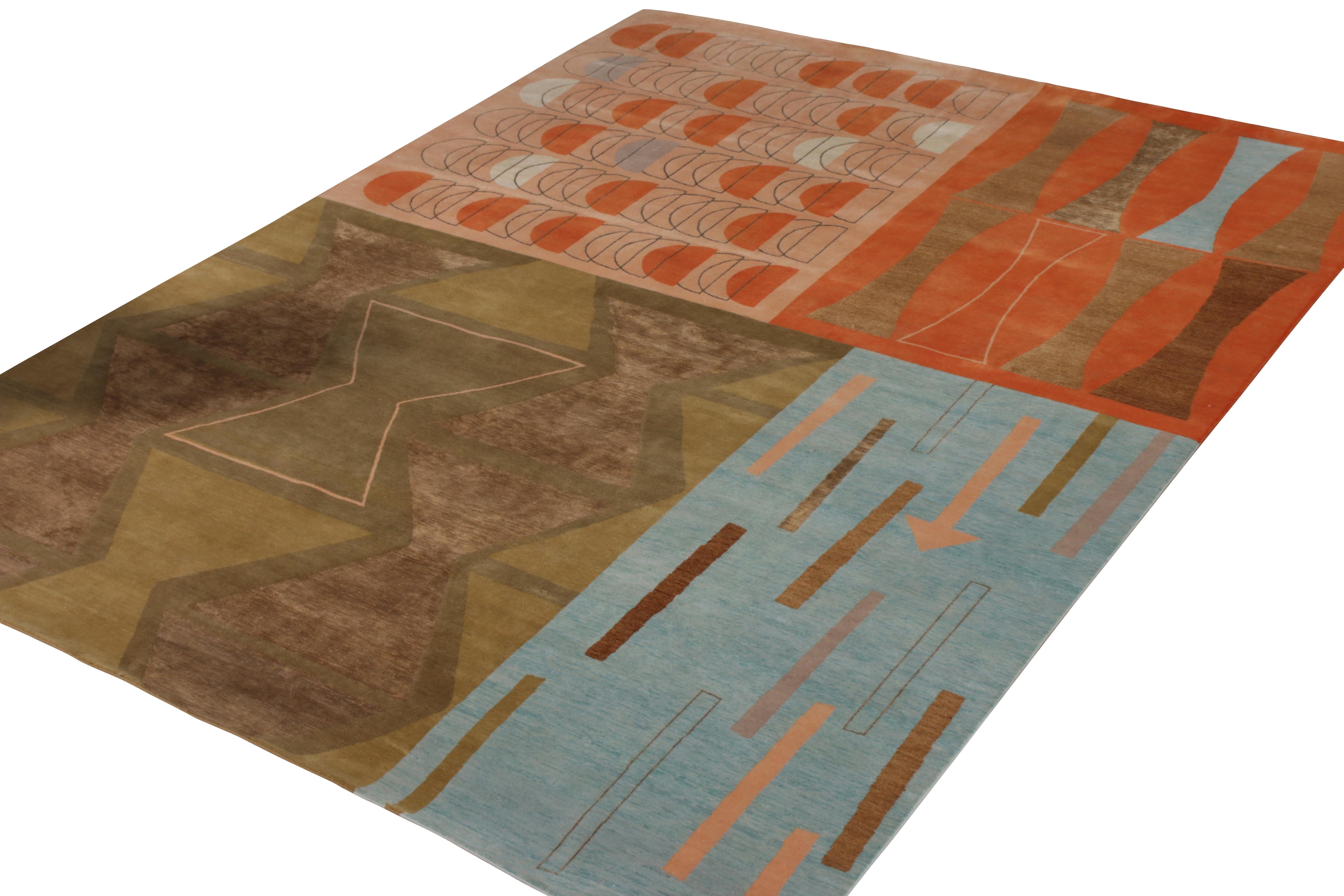 Rug & Kilim's Mid-Century Modern Style Teppich in Beige-Braun und Rot Retro-Muster (Moderne der Mitte des Jahrhunderts) im Angebot