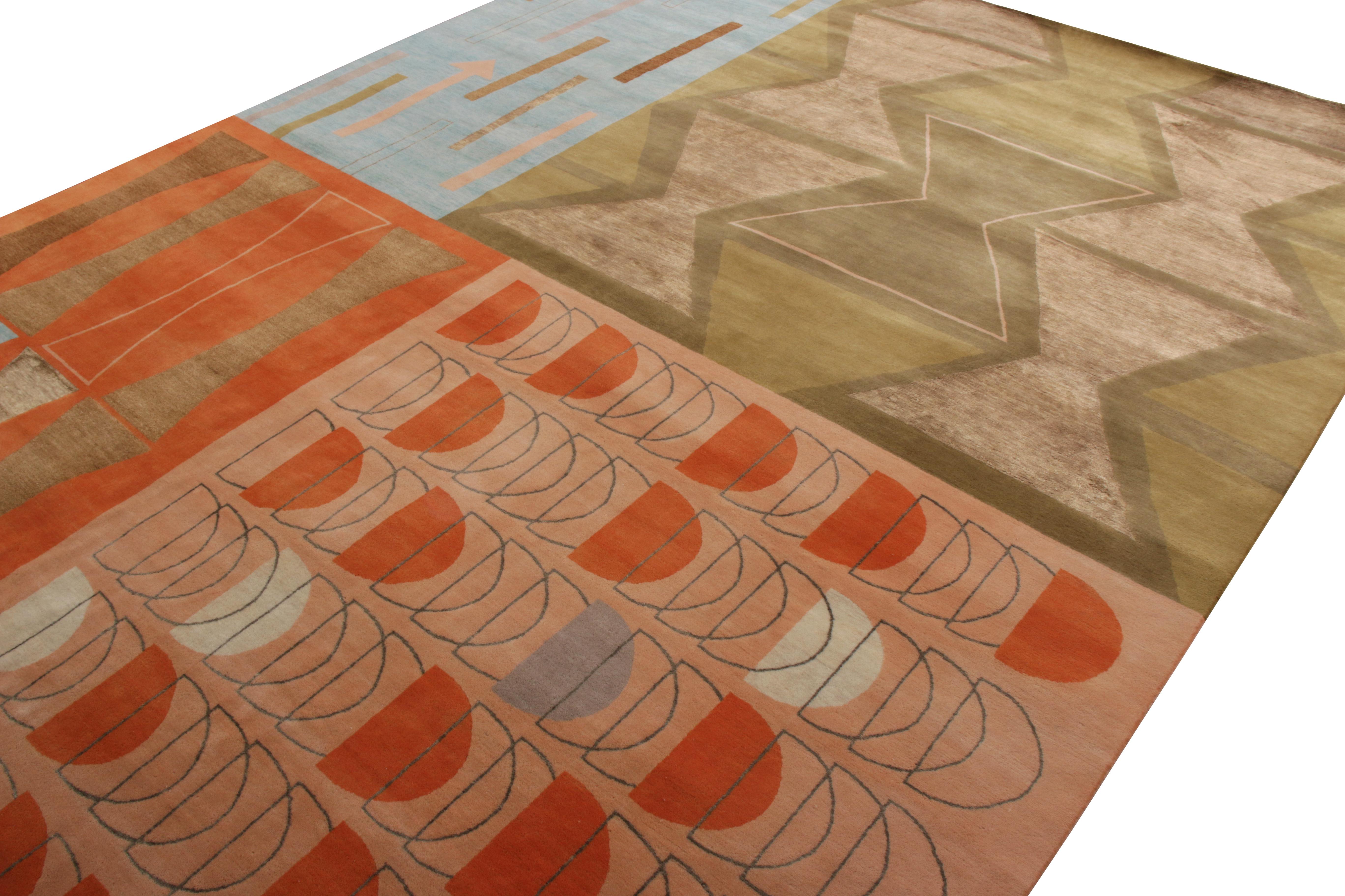 Hand-Knotted Rug & Kilim’s Mid-Century Modern Style Rug in Beige-Brown and Red Retro Pattern For Sale