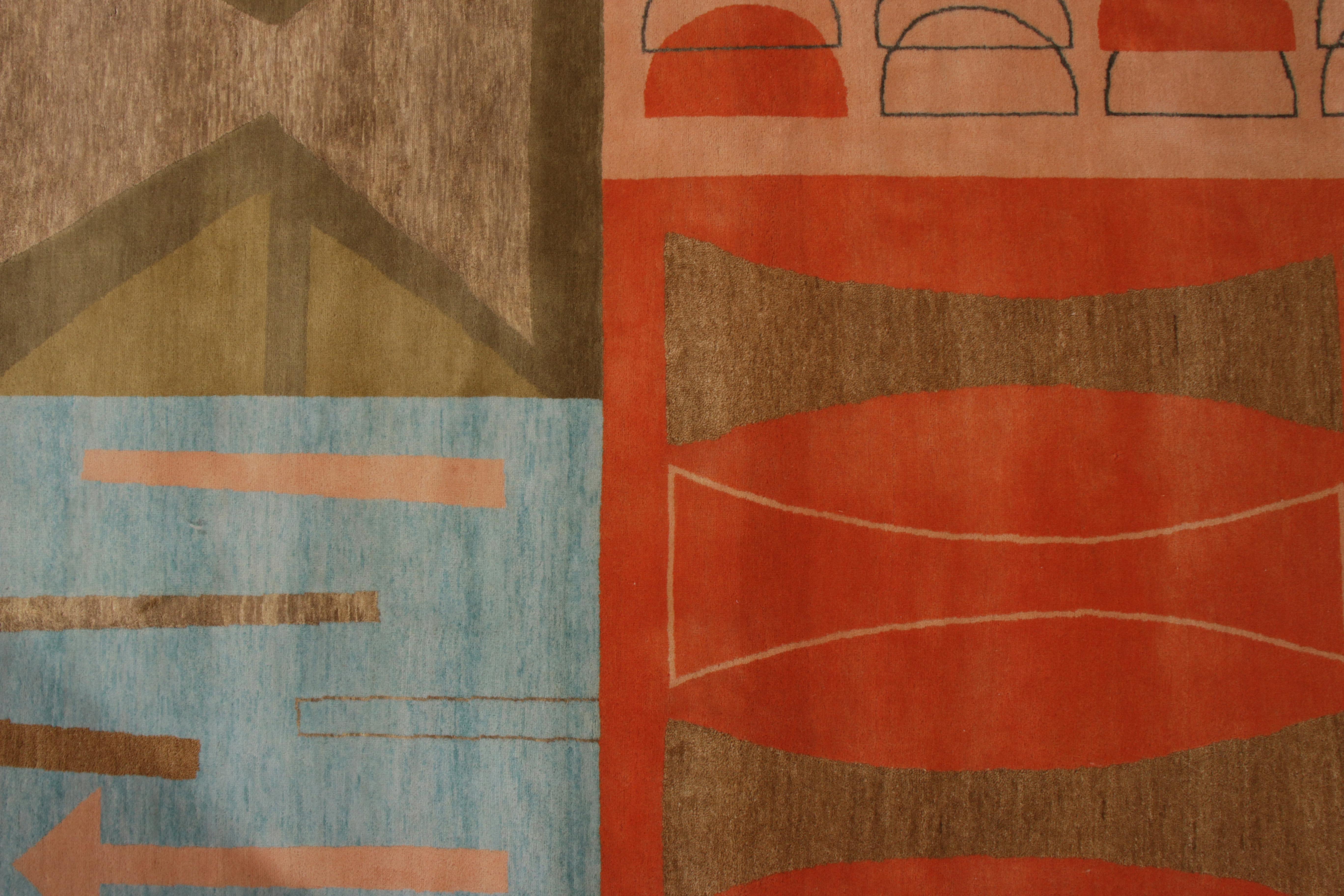 Rug & Kilim’s Mid-Century Modern Style Rug in Beige-Brown and Red Retro Pattern In New Condition For Sale In Long Island City, NY