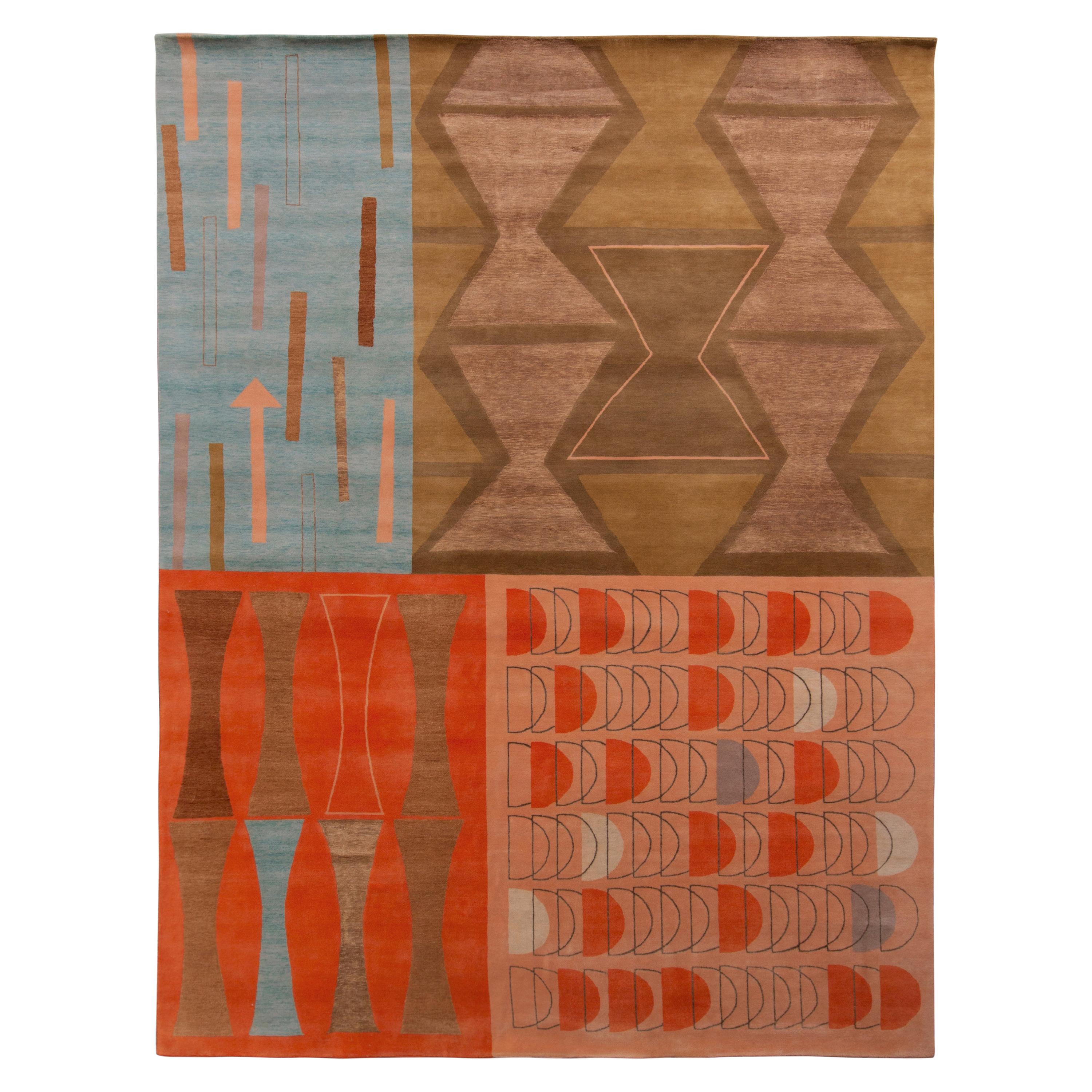 Teppich & Kilims Mid-Century Modern Stil Teppich in Beige-Braun und Rot Retro-Muster