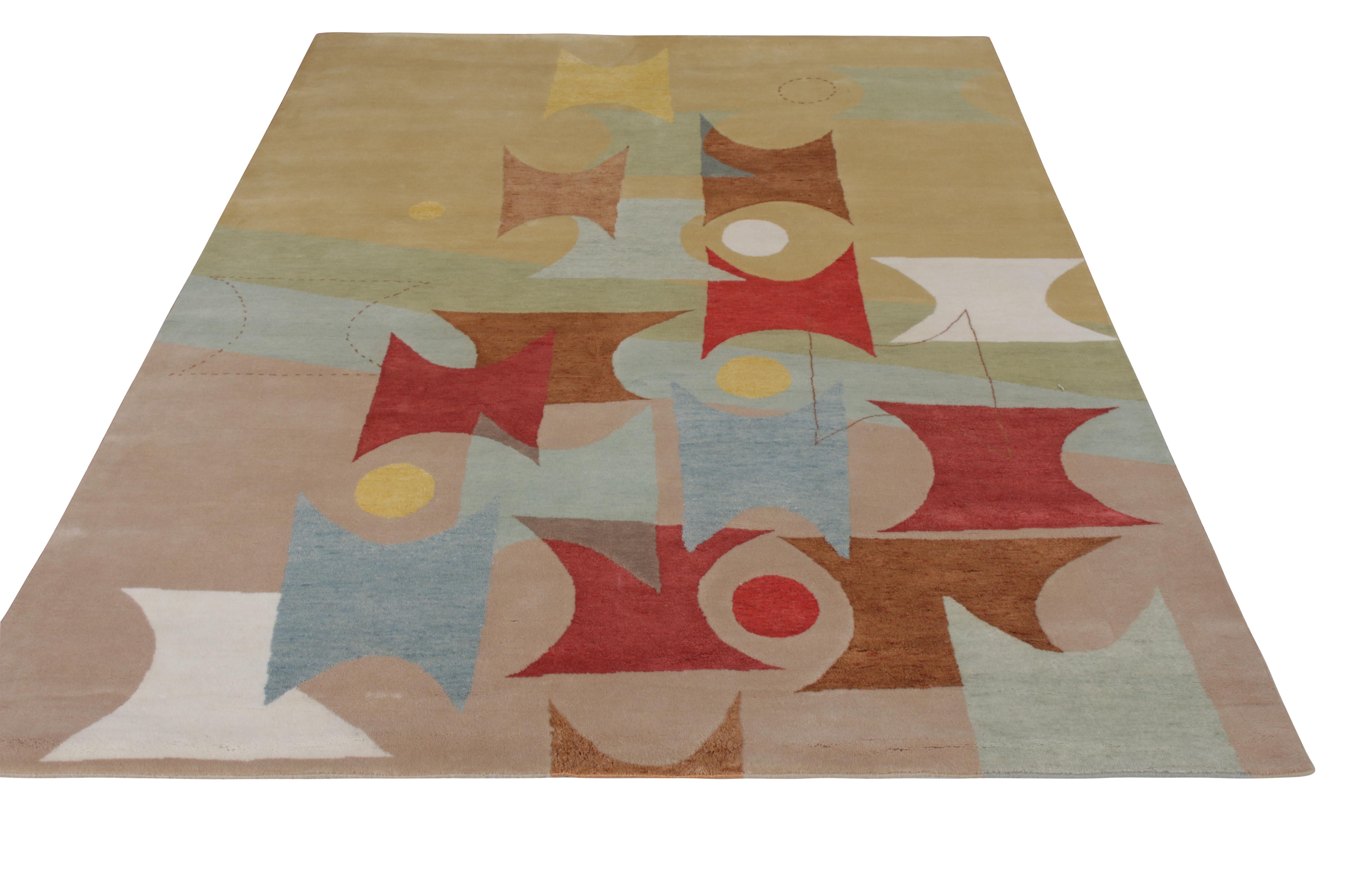 Ein 6x8 großer moderner Teppich aus der kühnen Mid-Century Modern Collection'S von Rug & Kilim, in Zusammenarbeit mit der modernen Künstlerin Jenn Ski. Handgeknüpft aus Wolle und natürlicher Seide, die in spielerischer Unterscheidung verschiedene