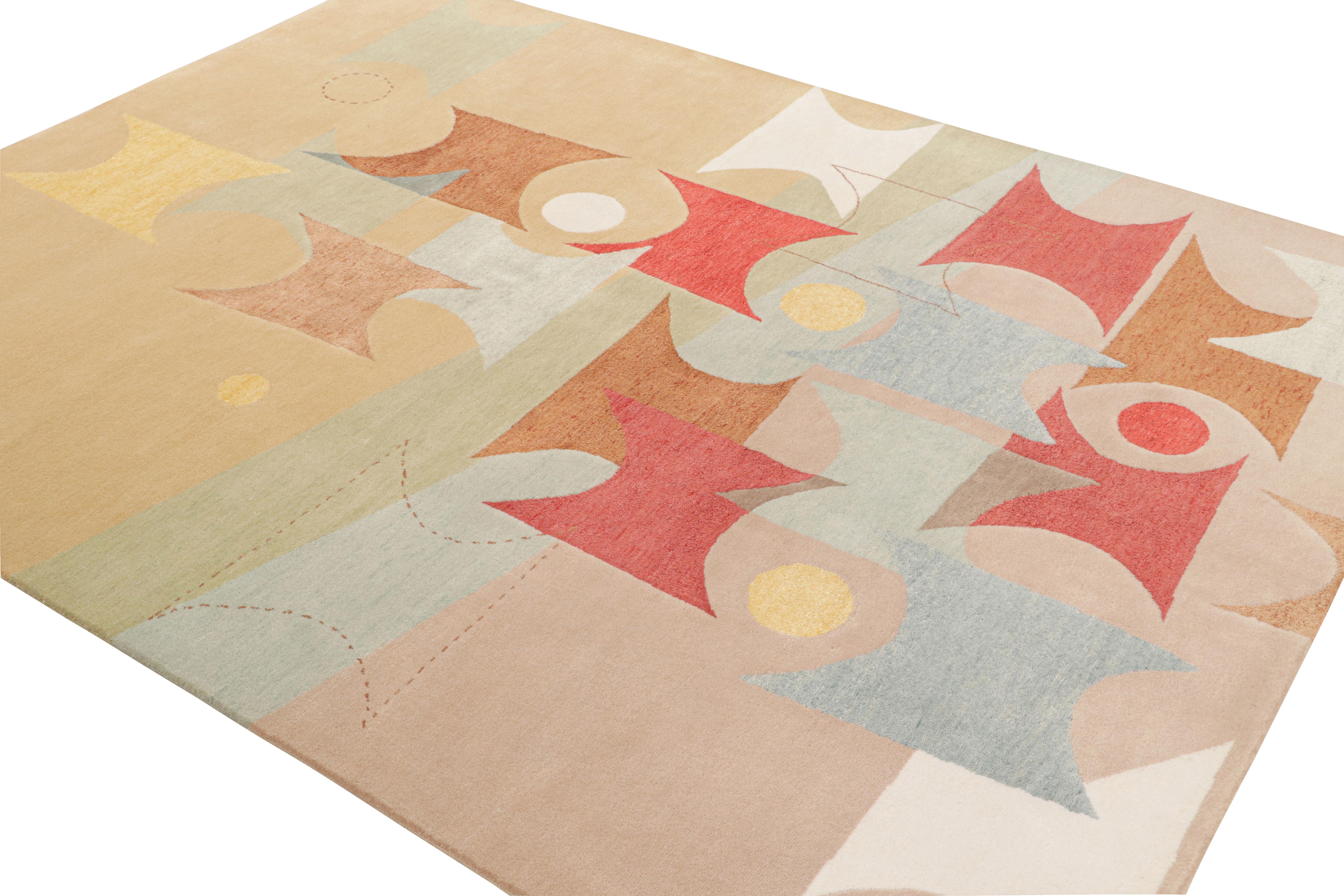 A 6x8 modern rug from Rug & Kilim’s bold Mid-Century Modern Collection, in collaboration with modern artist Jenn Ski. Hand knotted in wool and all-natural silk, exploring varied atomic age styles in playful distinction.

Further on the design: