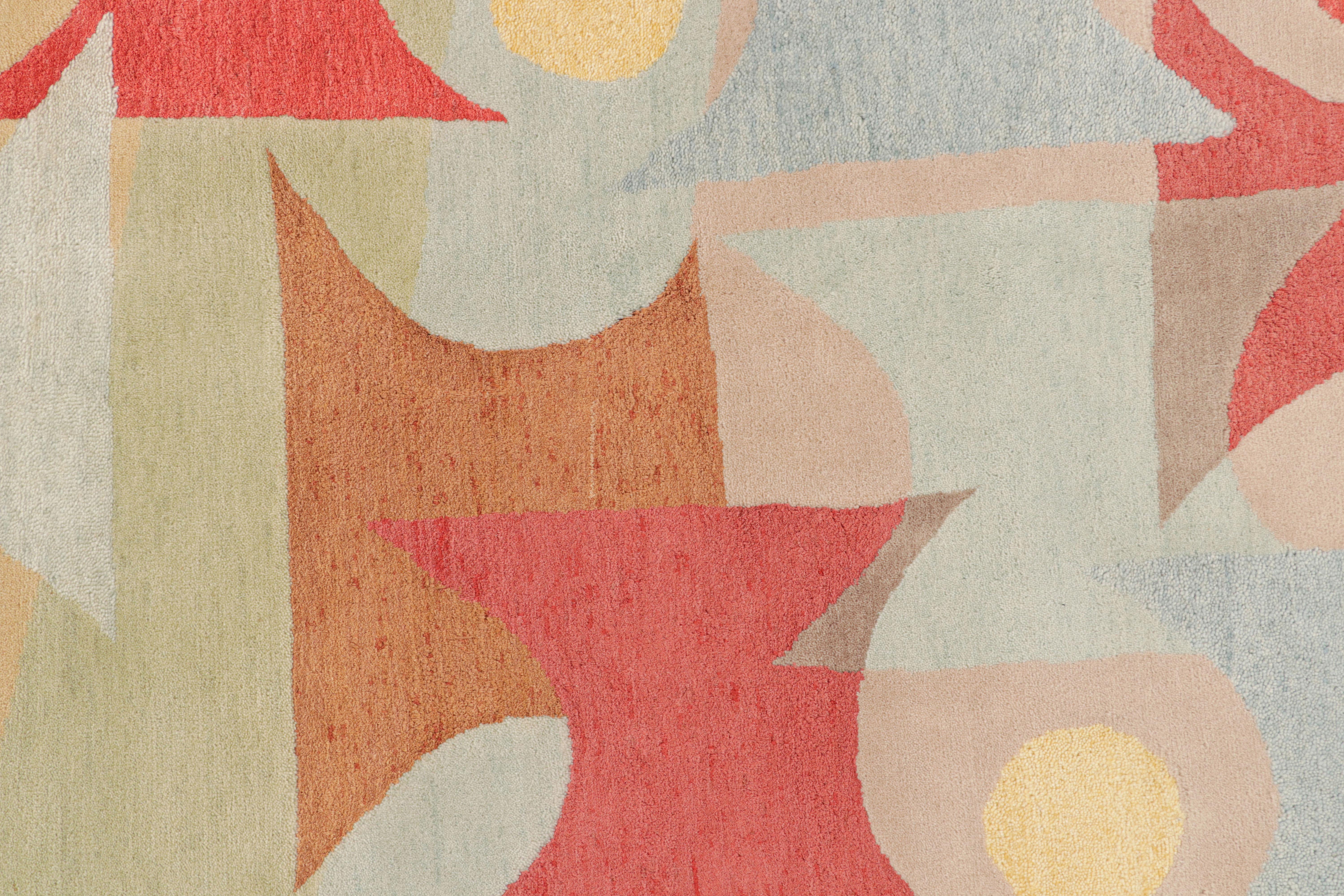 Contemporary Rug & Kilim’s Mid-Century Modern Style Rug in Beige-Brown Geometric Pattern For Sale