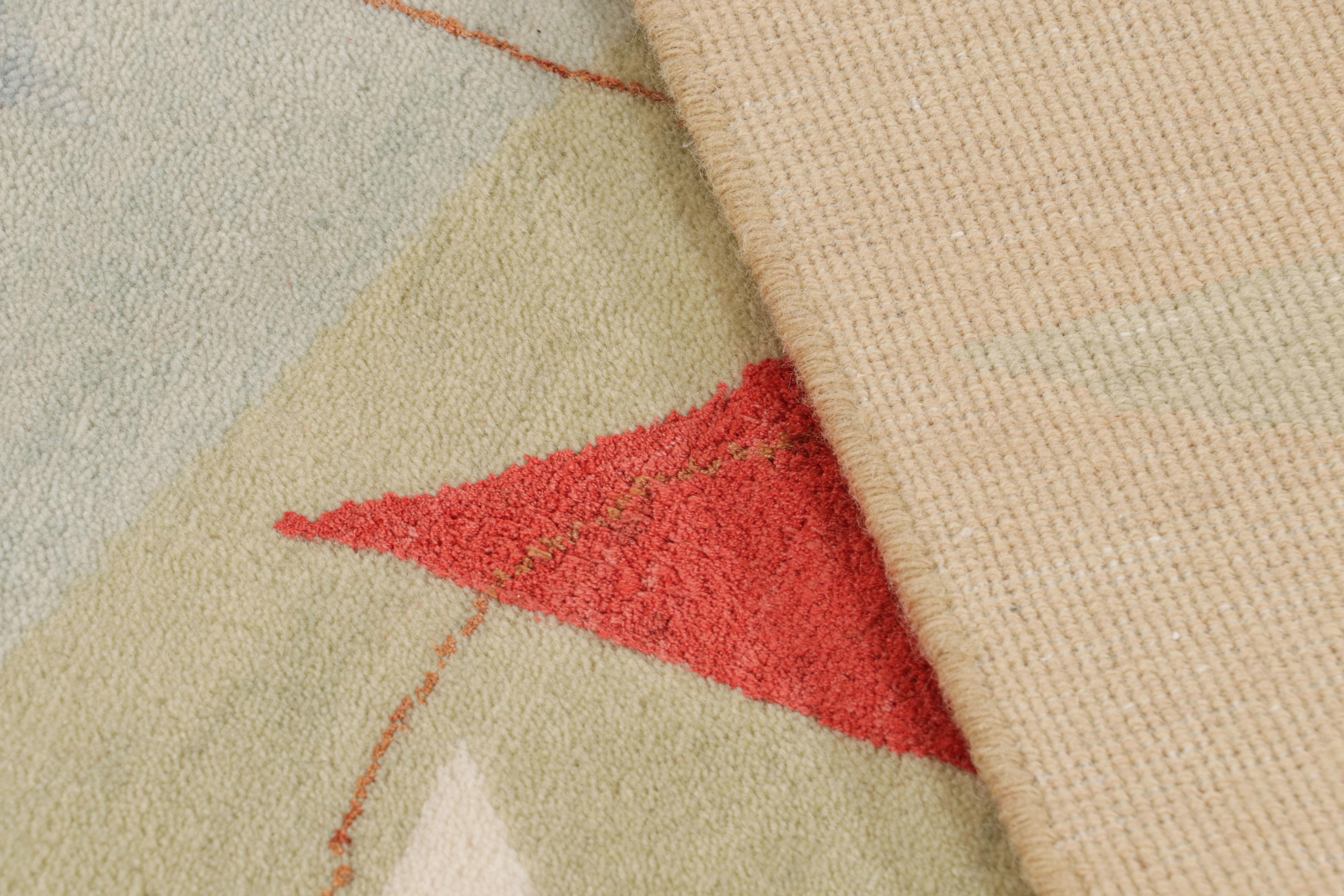 Wool Rug & Kilim’s Mid-Century Modern Style Rug in Beige-Brown Geometric Pattern For Sale