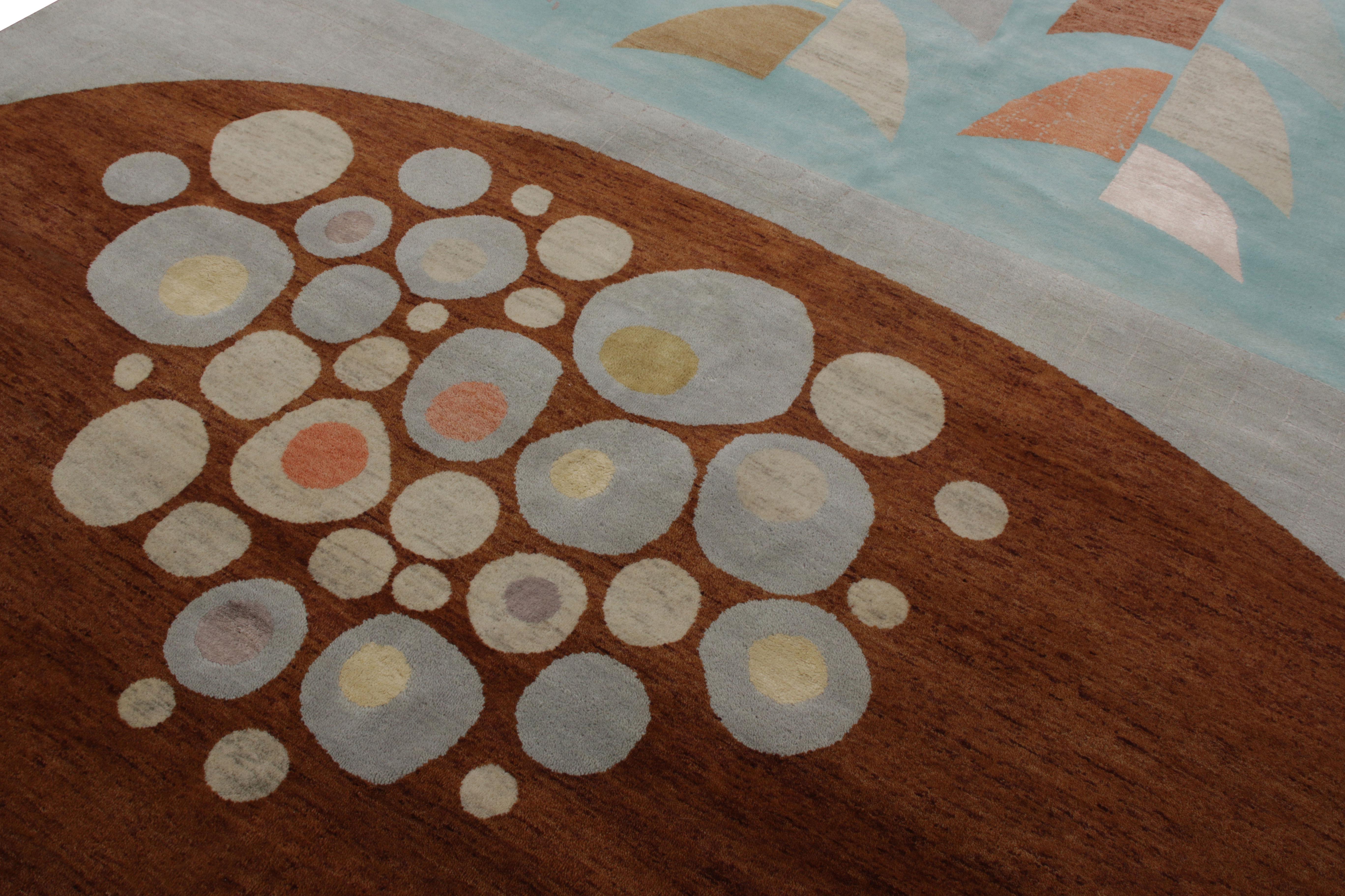 Indiano Rug & Kilim è un tappeto in stile Mid-Century Modern con un motivo geometrico blu e marrone in vendita