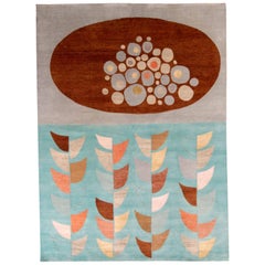 Rug & Kilim’s Mid-Century Modern Style Rug in Blue and Brown Geometric Pattern