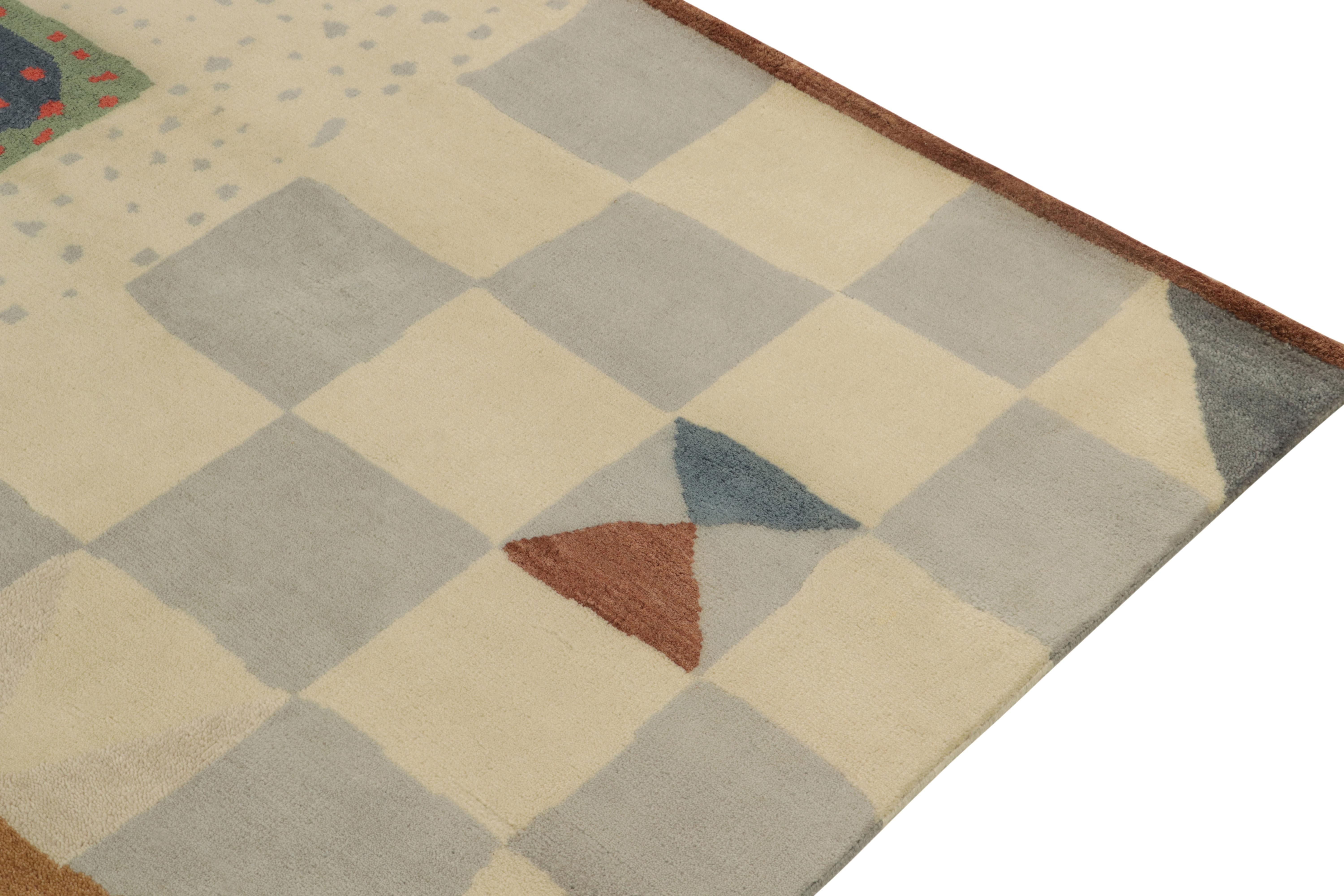 Teppich & Kilims Skandinavischer Stil Teppich in Blau, Weiß & Grau mit geometrischen Mustern (Handgeknüpft) im Angebot