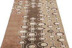 Rug & Kilim’s Mid-Century Modern Style Rug in Brown and Silver Geometric Pattern