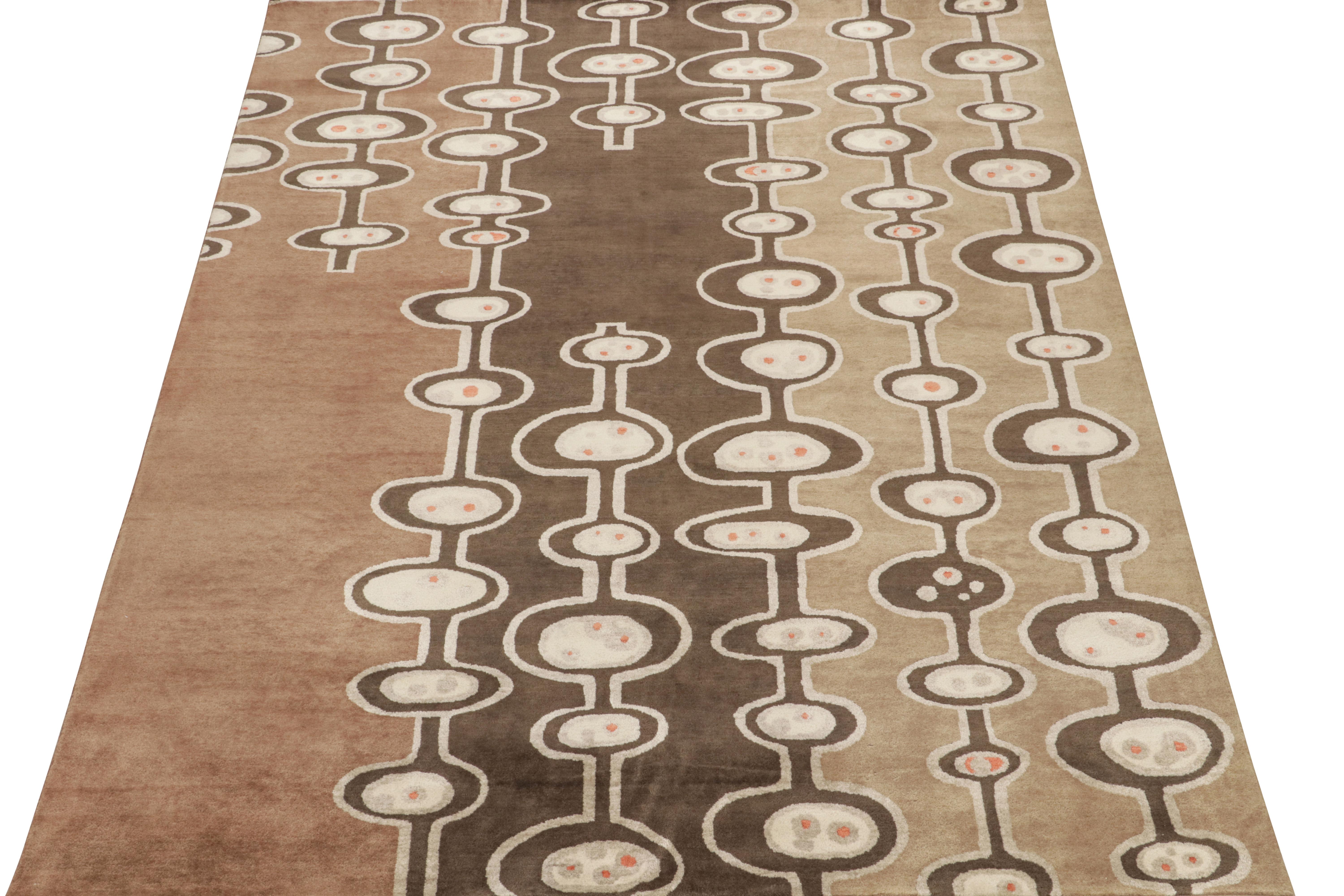 This modern 8x10 rug is an exciting new addition to the Mid-Century Modern rug collection by Rug & Kilim. Hand-knotted in wool, cotton and silk, it’s a bold take on 1950s postmodern aesthetics never-before seen in this quality. 

This design by