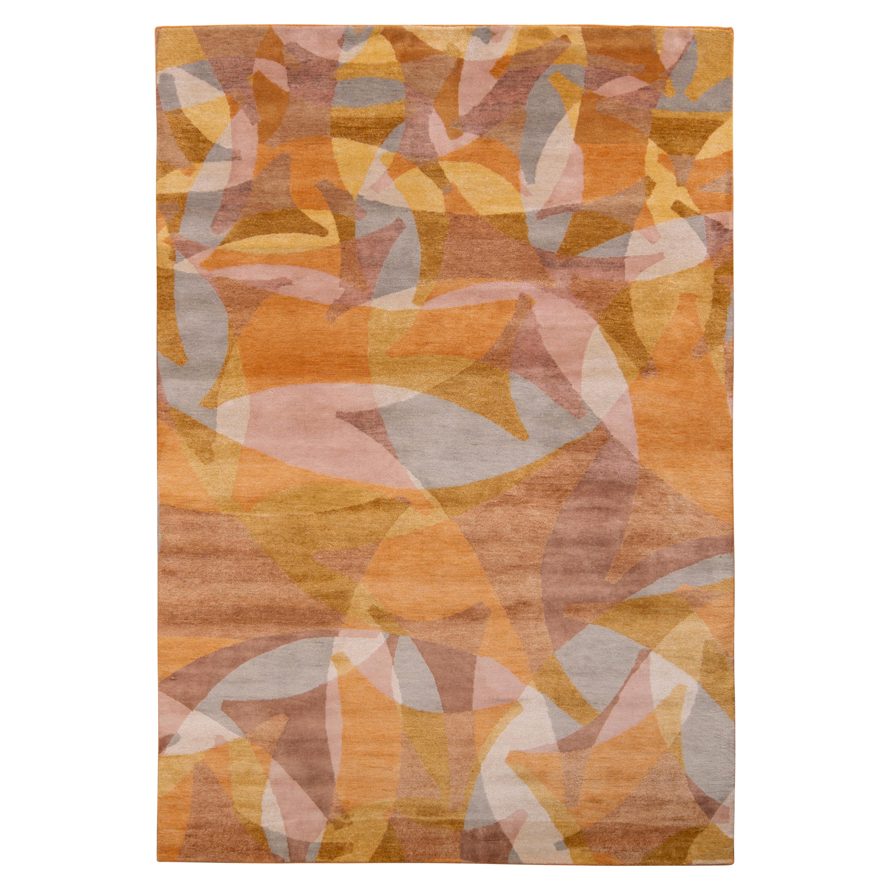 Alfombra de estilo moderno de mediados de siglo Rug & Kilim con diseño geométrico marrón dorado