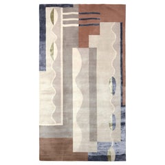 Rug & Kilim’s French Style Art Deco Rug In Silver-Gray And Brown Geometric Patte