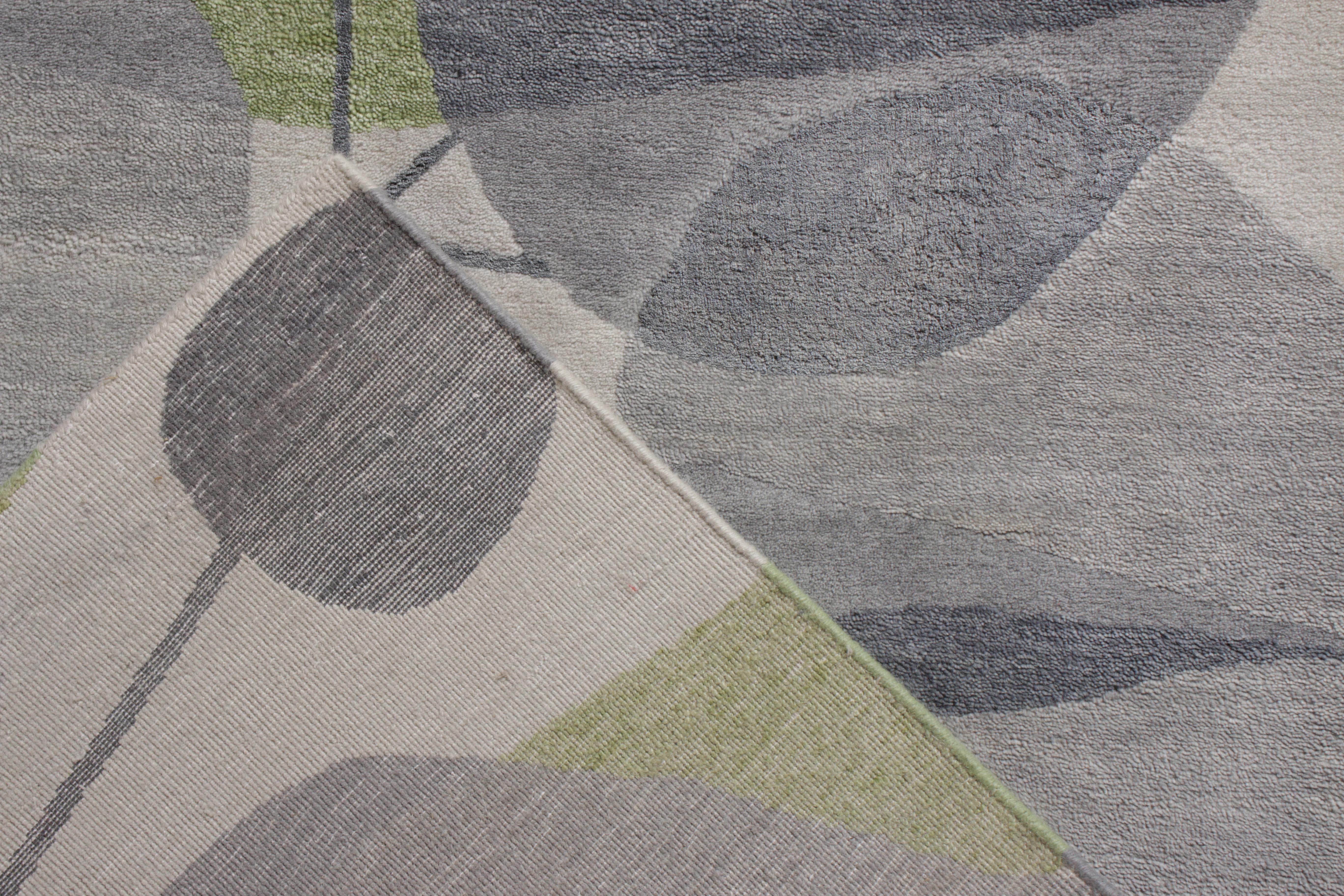 Teppich & Kilims Mid-Century Modern Stil Teppich in Grau und Grün mit Allover-Muster (Handgeknüpft) im Angebot