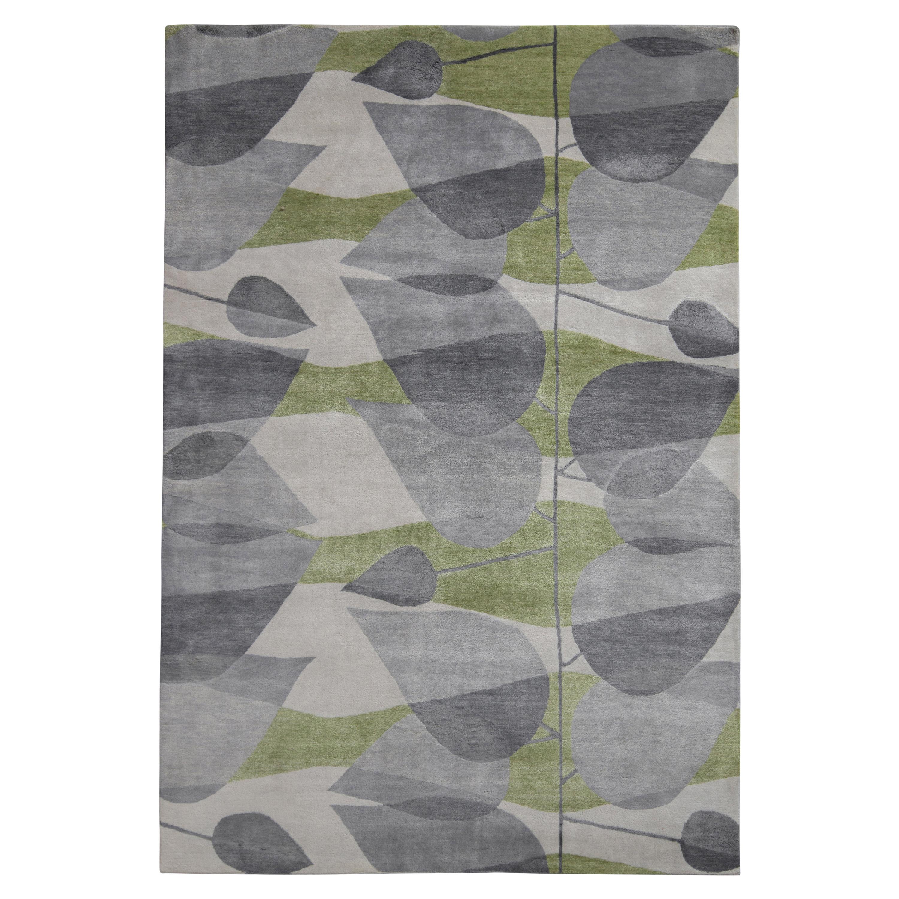 Rug & Kilim’s Mid-Century Modern Style Rug in Gray and Green All Over Pattern