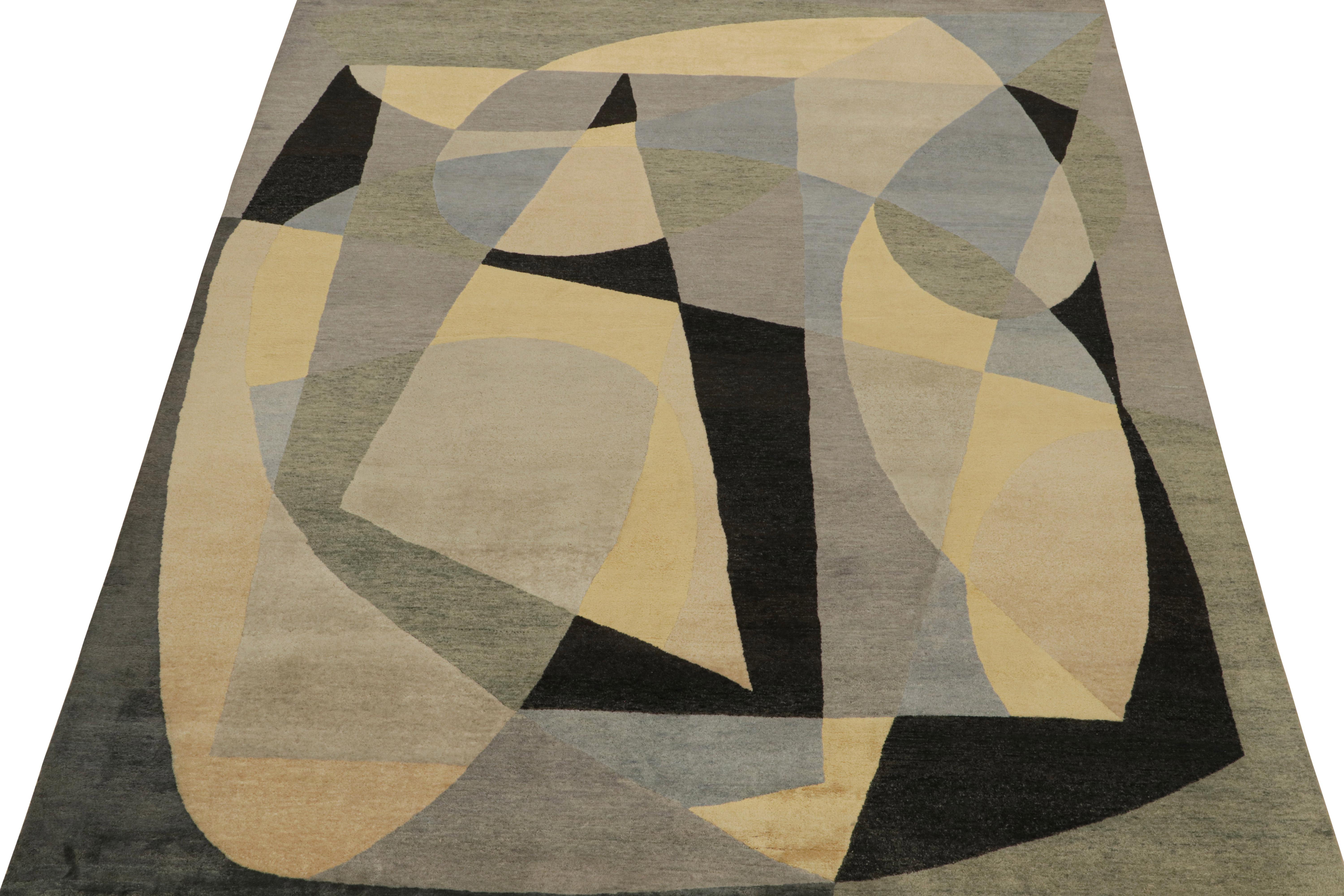 Questo tappeto moderno 8x10 è un'entusiasmante novità della collezione di tappeti Mid-Century Modern di Rug & Kilim. Annodato a mano in lana e seta, è un'audace interpretazione dell'estetica postmoderna degli anni '50 mai vista prima in questa