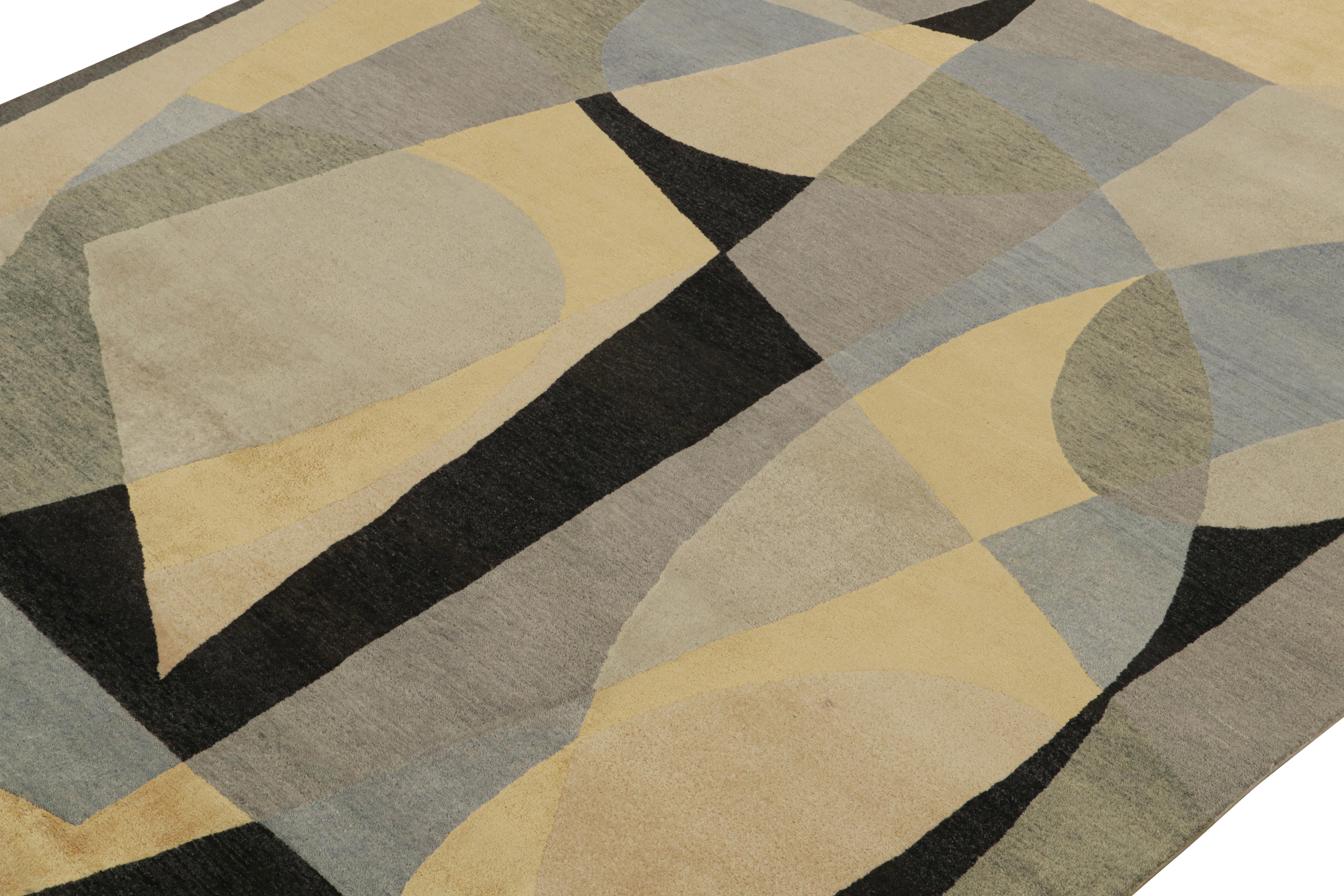 Indian Rug & Kilim’s Mid Century Modern Style Rug in Gray with Geometric Patterns For Sale