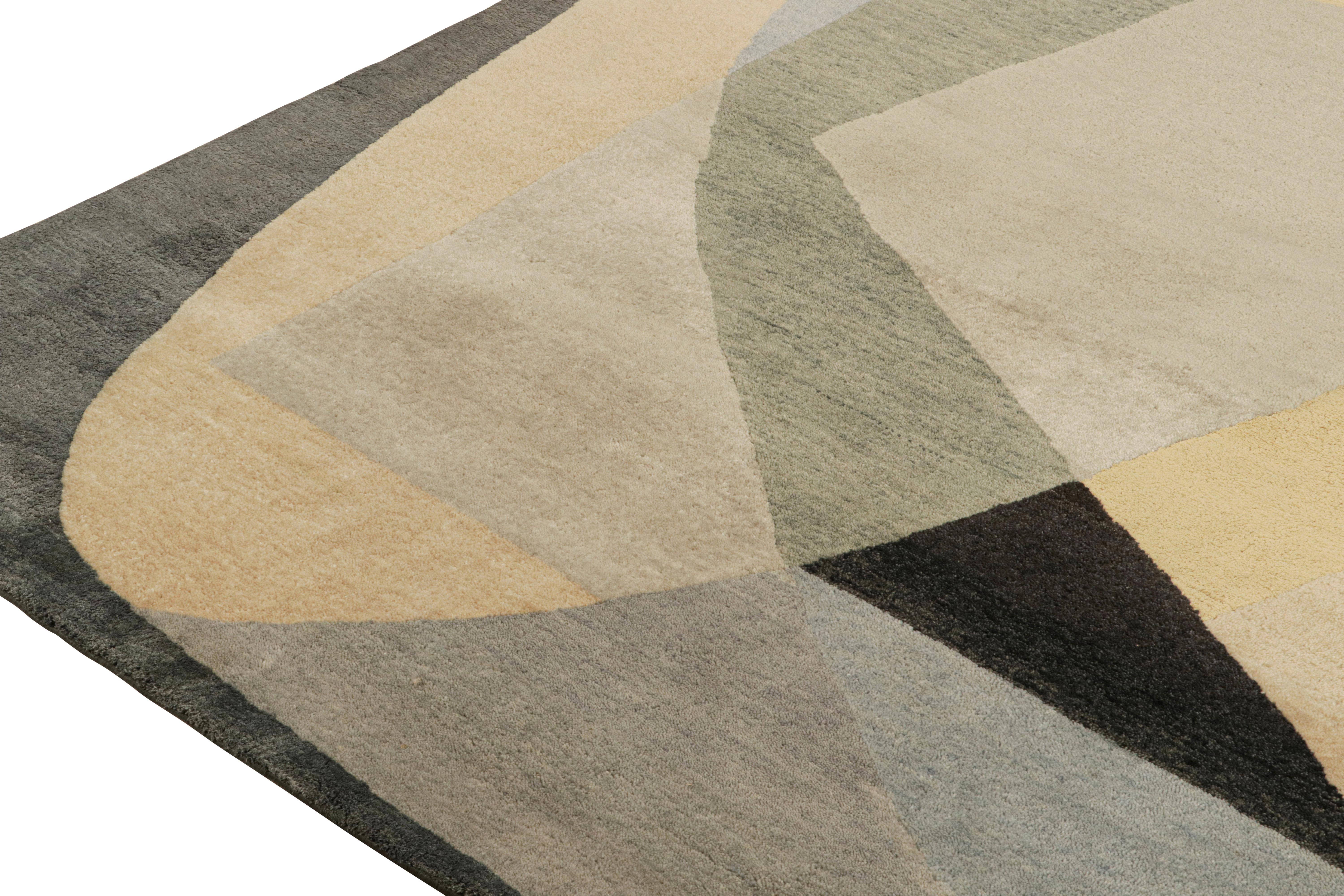 Hand-Knotted Rug & Kilim’s Mid Century Modern Style Rug in Gray with Geometric Patterns For Sale