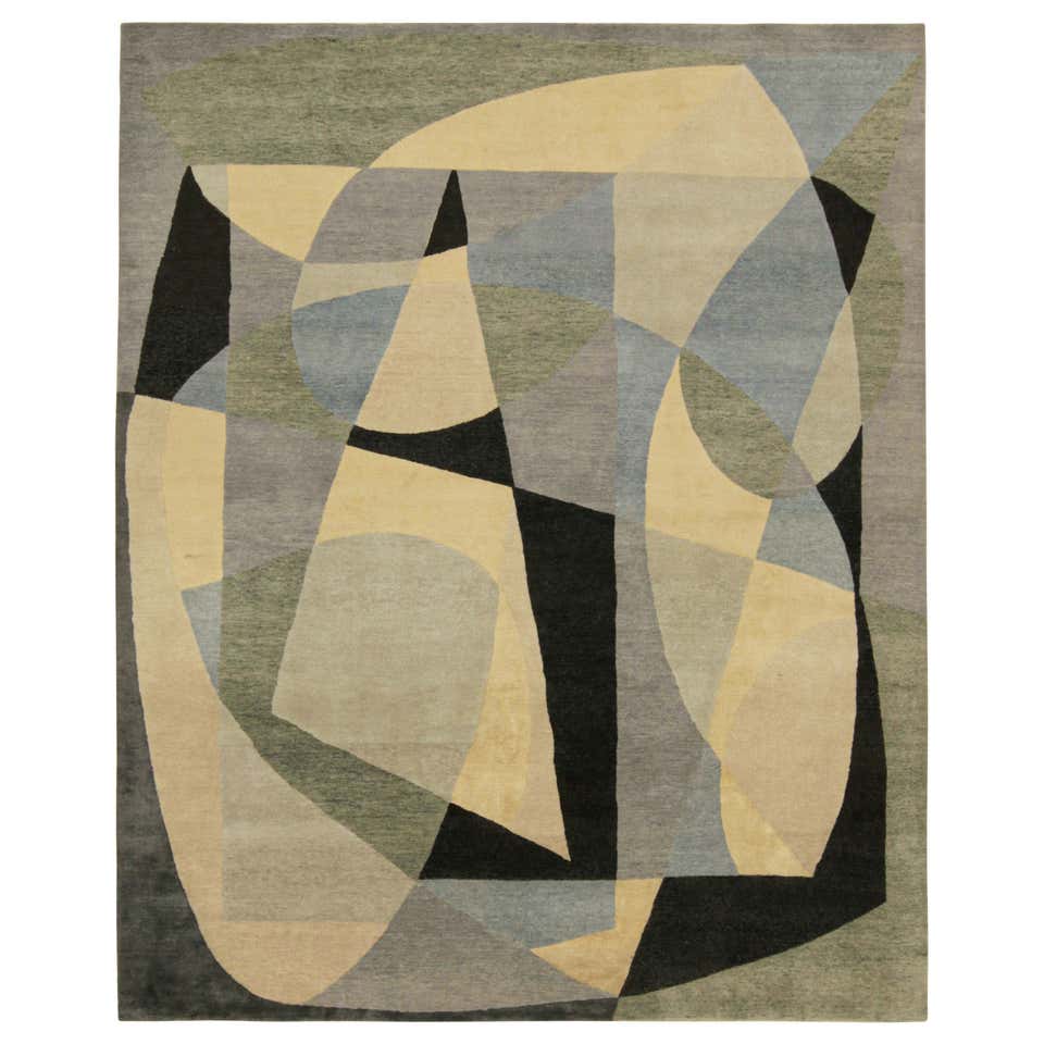 Rug and Kilim’s Mid-Century Modern Style Square Rug in White with Gray ...