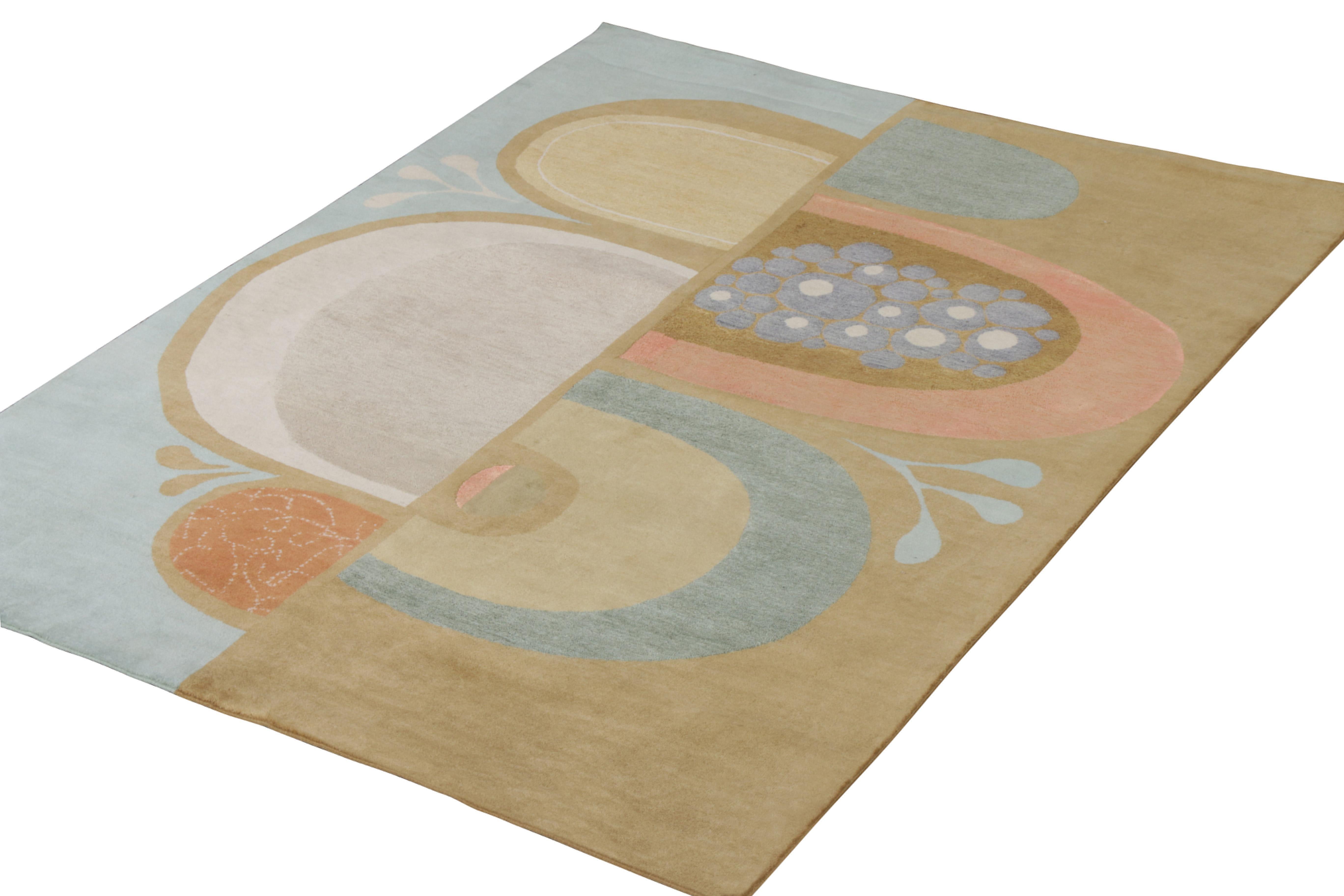 Rug & Kilim's Mid-Century Modern Style Teppich in Grün und Blau (Moderne der Mitte des Jahrhunderts) im Angebot