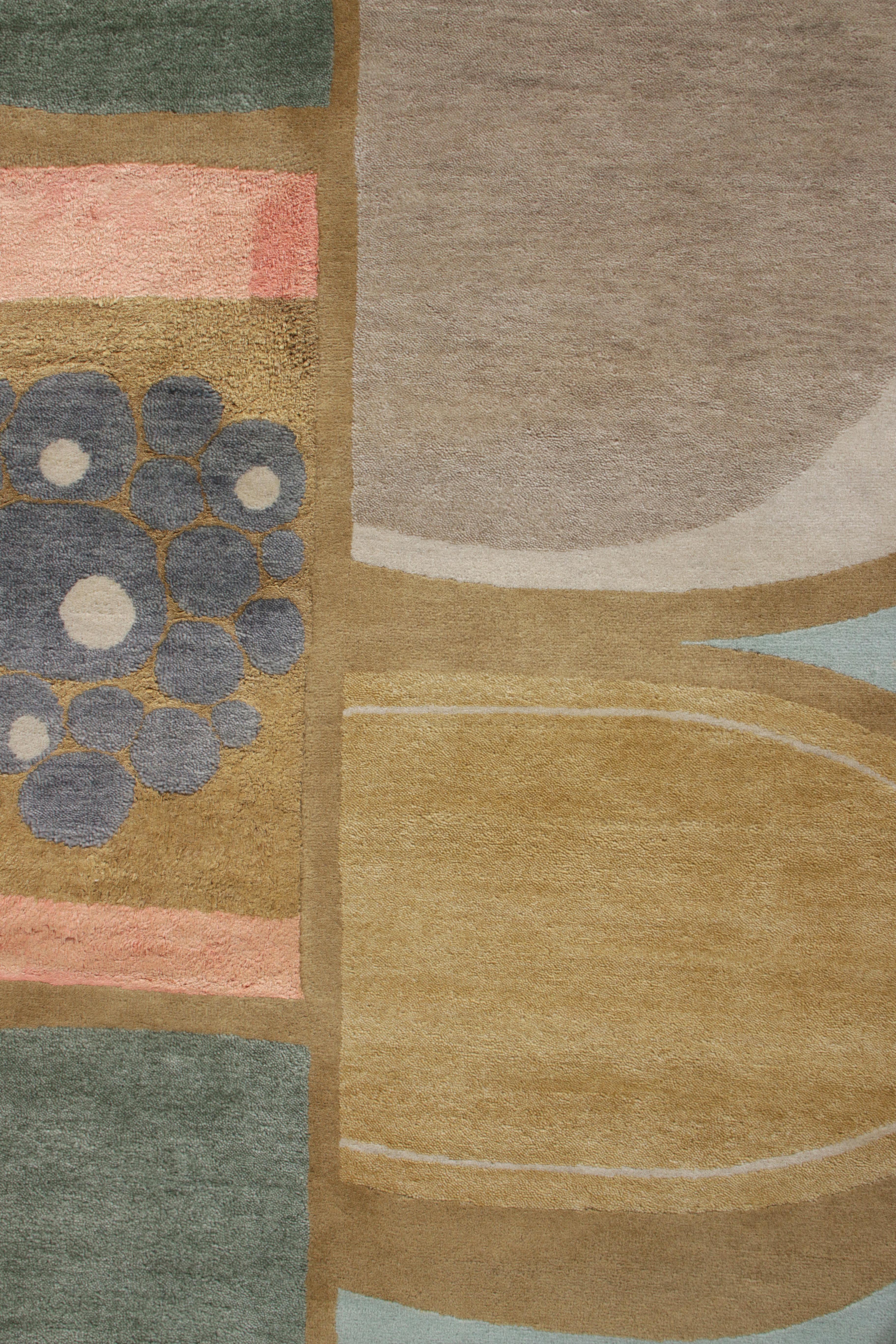 Rug & Kilim's Mid-Century Modern Style Teppich in Grün und Blau (Indisch) im Angebot