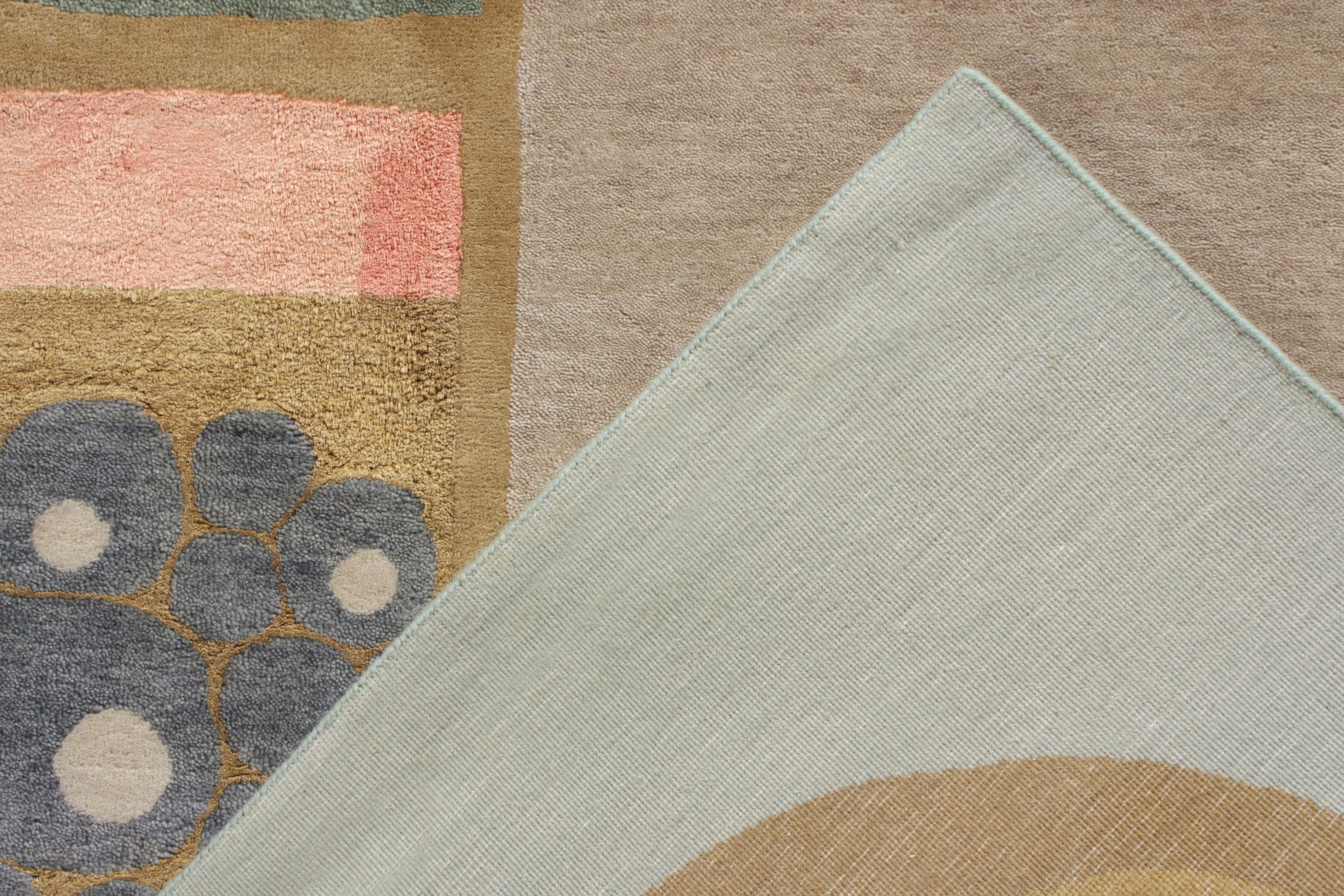 Rug & Kilim's Mid-Century Modern Style Teppich in Grün und Blau (Handgeknüpft) im Angebot