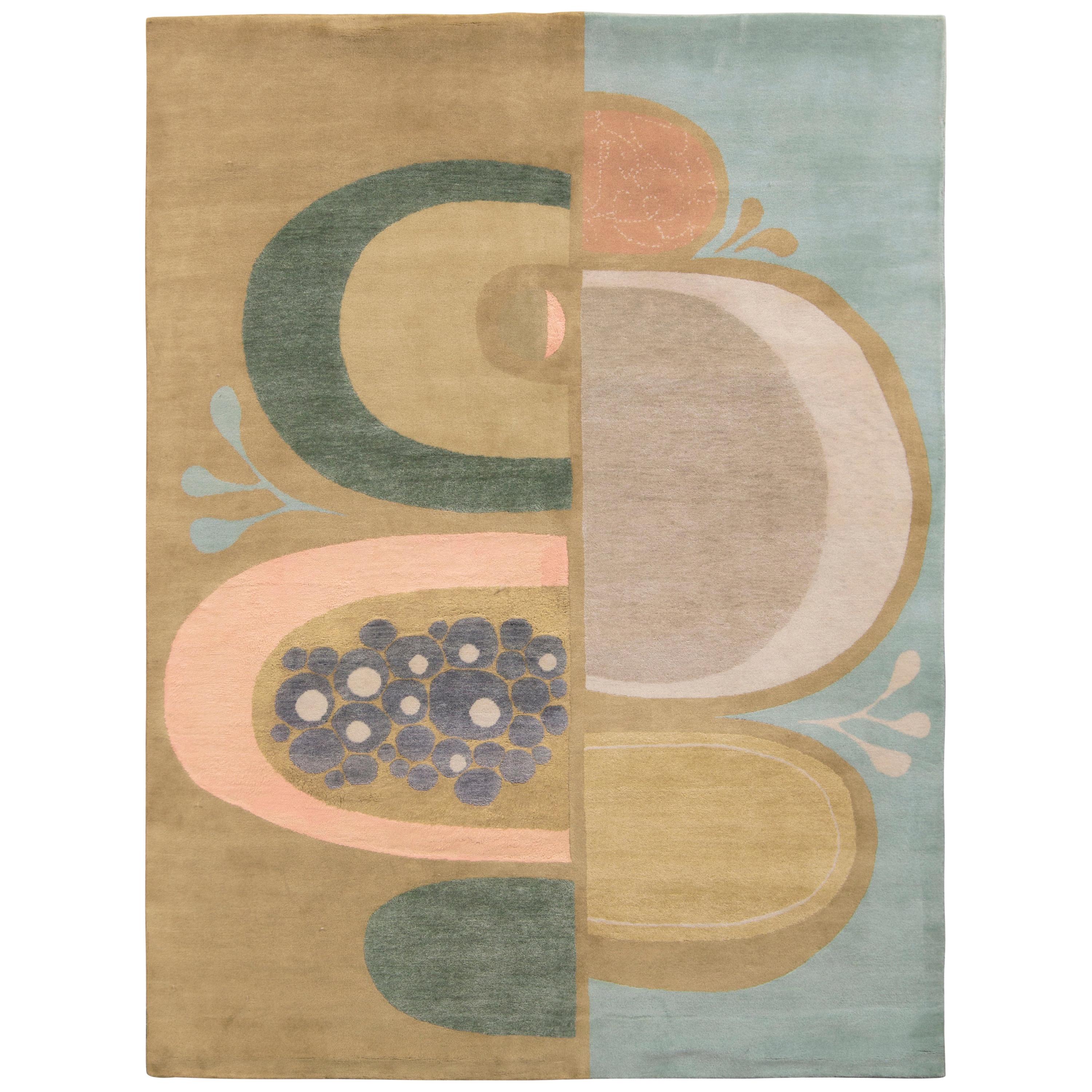 Rug & Kilim’s Mid-Century Modern Style Rug in Green and Blue