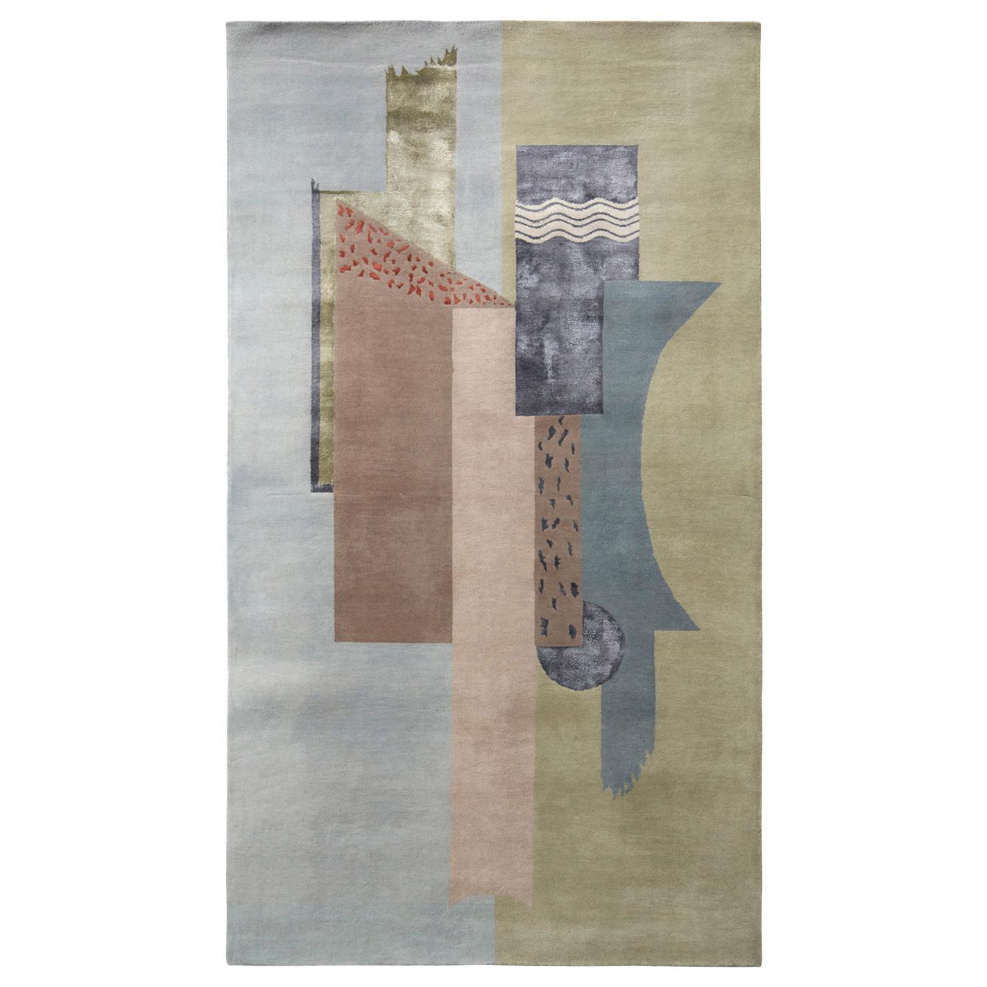 Rug and Kilim's MidCentury Modern Art Deco Style Rug in Blue and Beige