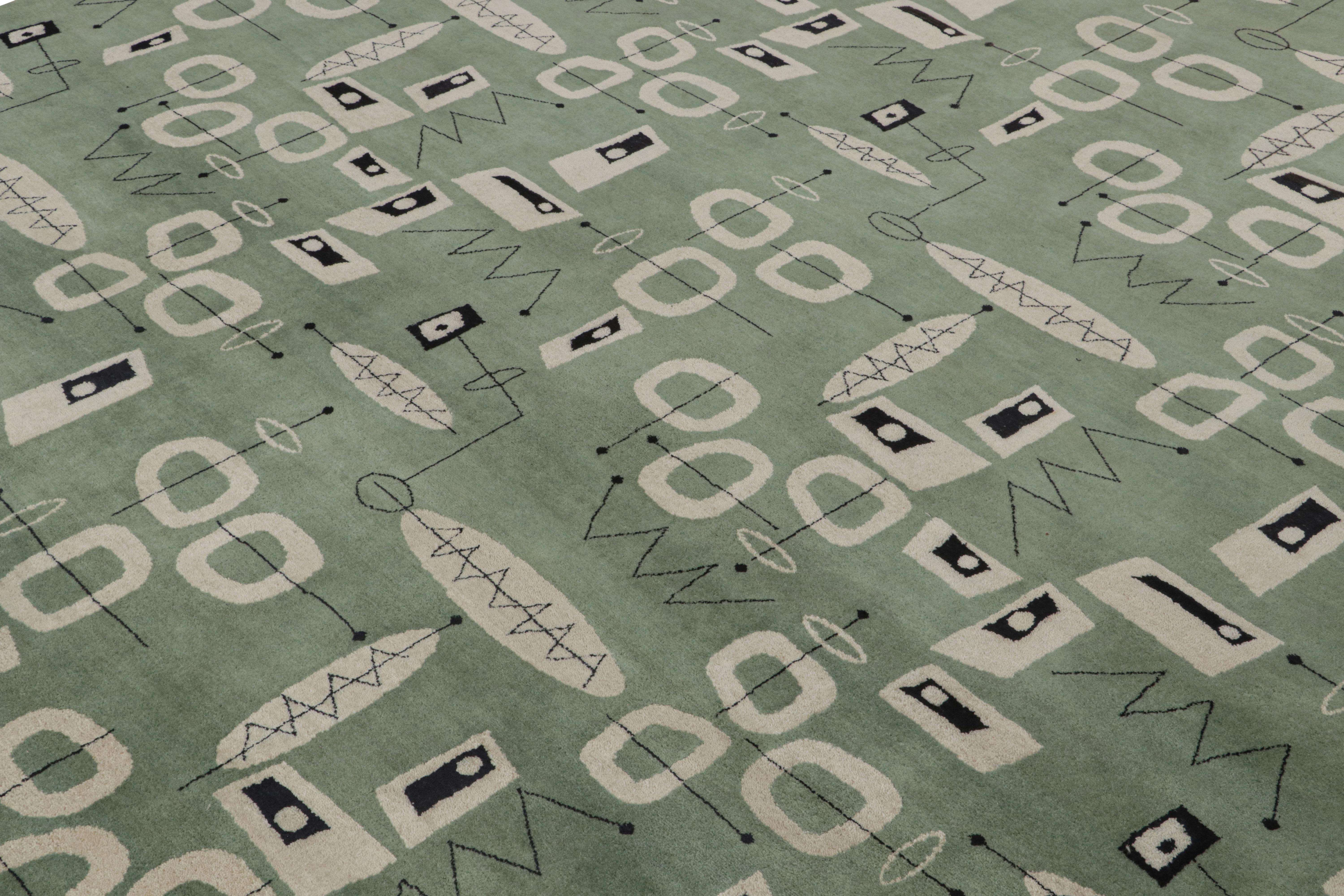 Noué à la main Rug & Kilim's Mid-Century Modern Style Rug in Green with Geometric Patterns (tapis de style moderne du milieu du siècle en vert avec des motifs géométriques) en vente