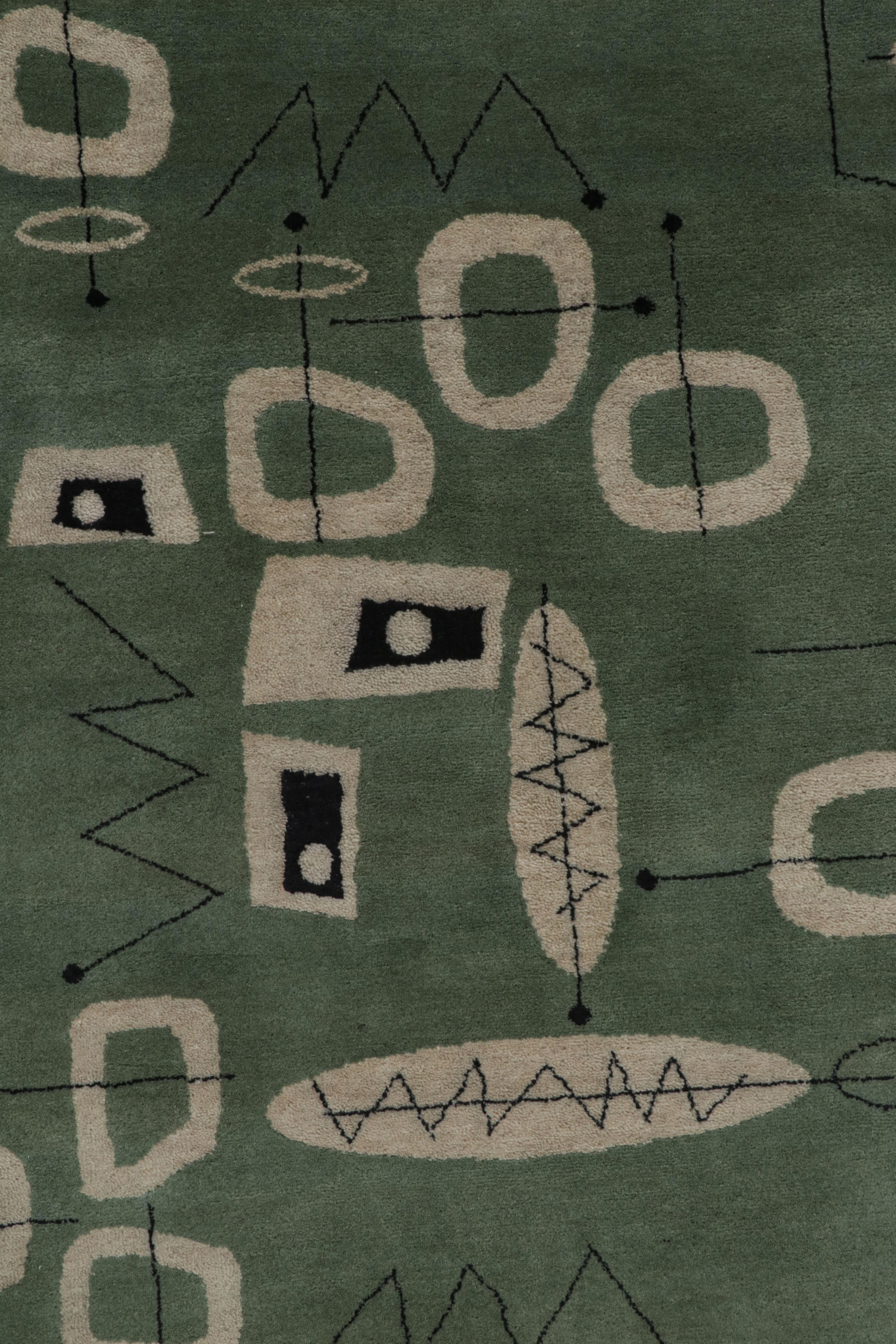 XXIe siècle et contemporain Rug & Kilim's Mid-Century Modern Style Rug in Green with Geometric Patterns (tapis de style moderne du milieu du siècle en vert avec des motifs géométriques) en vente