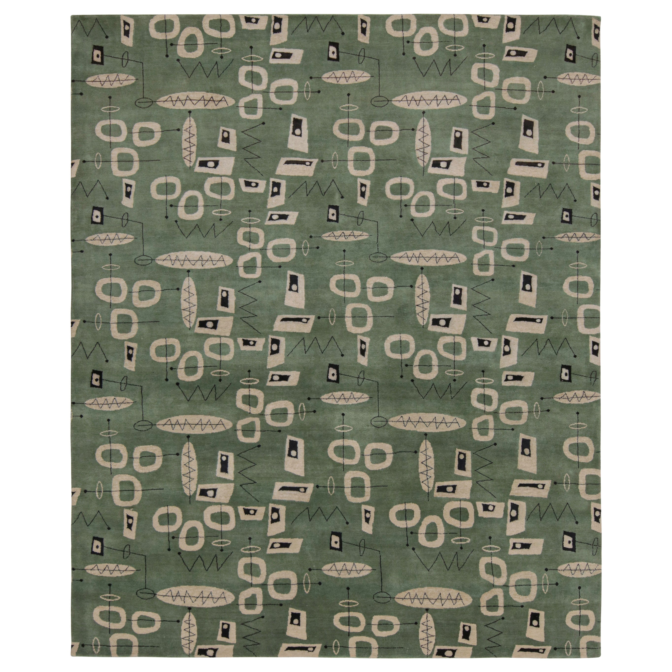 Rug & Kilim's Mid-Century Modern Style Rug in Green with Geometric Patterns (tapis de style moderne du milieu du siècle en vert avec des motifs géométriques)