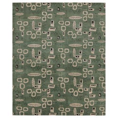 Rug & Kilim’s Mid-Century Modern Style Rug in Green with Geometric Patterns