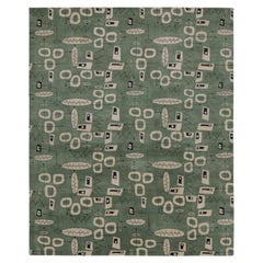 Rug & Kilim’s Mid-Century Modern Style Rug in Green with Geometric Patterns