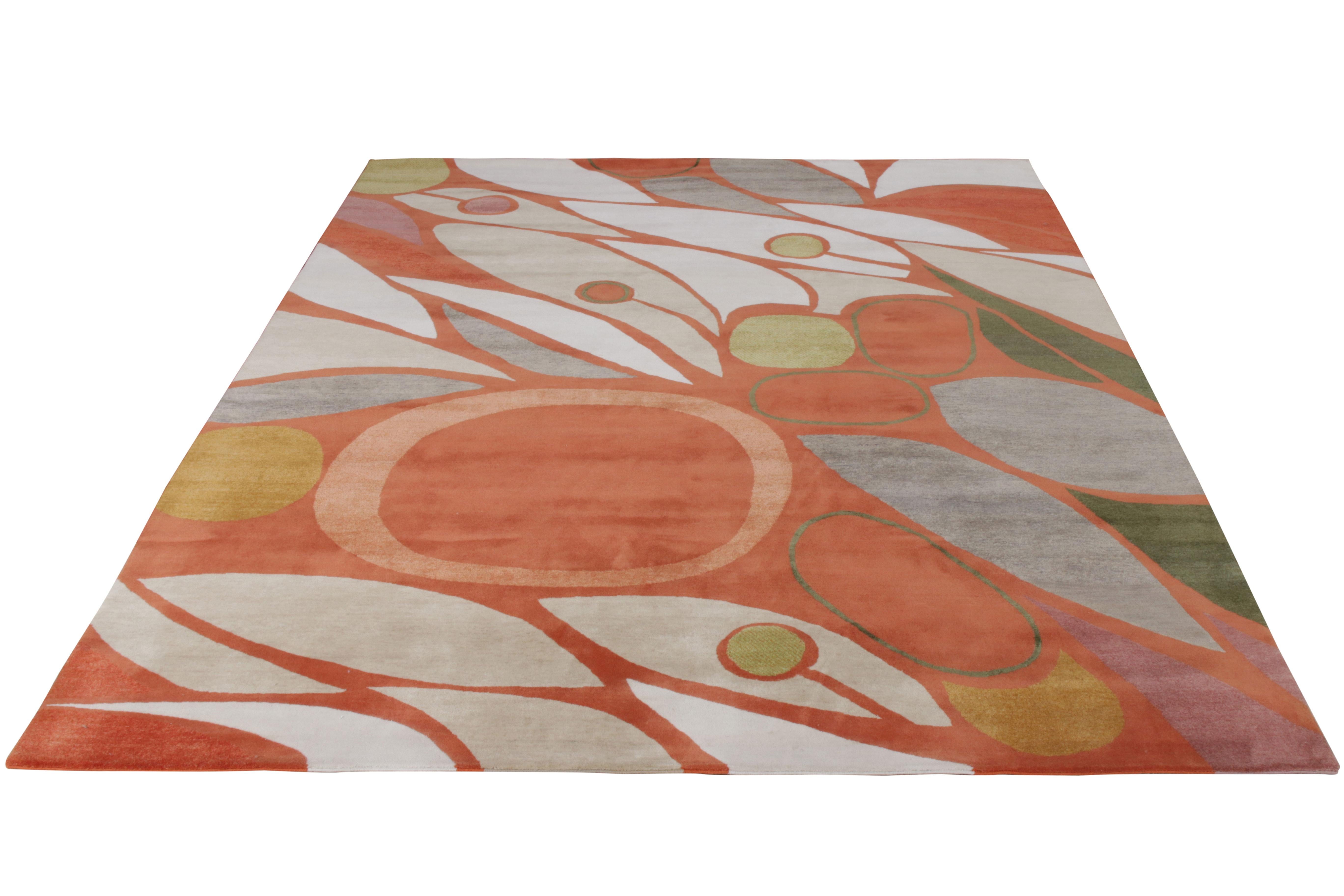 Un tapis en laine 8x10 noué à la main de la Collection Mid-Century Modern de Rug & Kilim, en collaboration avec l'artiste moderne Jenn Ski. Des tons chauds et une géométrie dynamique pour une nouvelle approche audacieuse du style des années 1950,