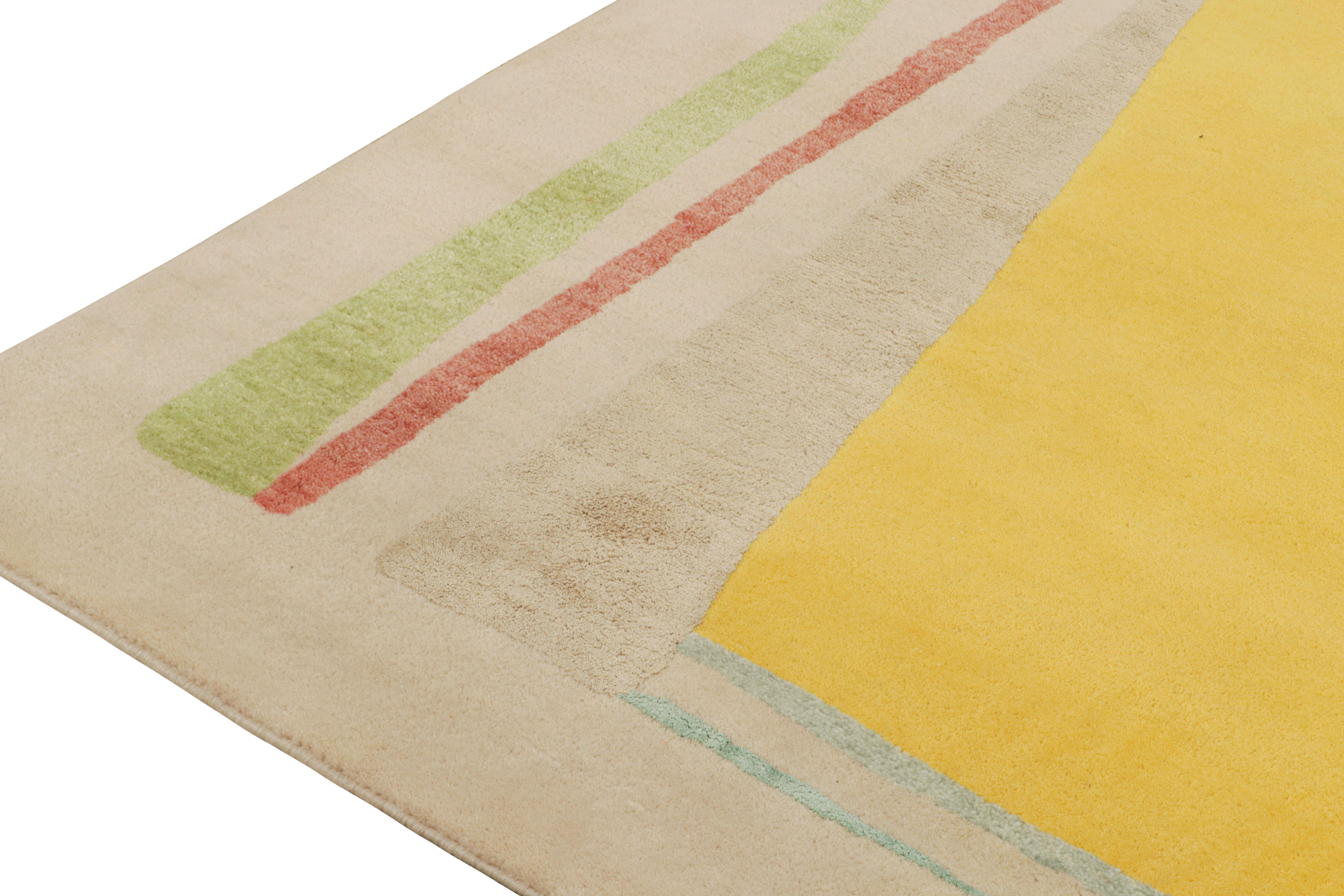 Rug & Kilim’s Mid-Century Modern Style Rug in Polychromatic Patterns on Beige In New Condition For Sale In Long Island City, NY