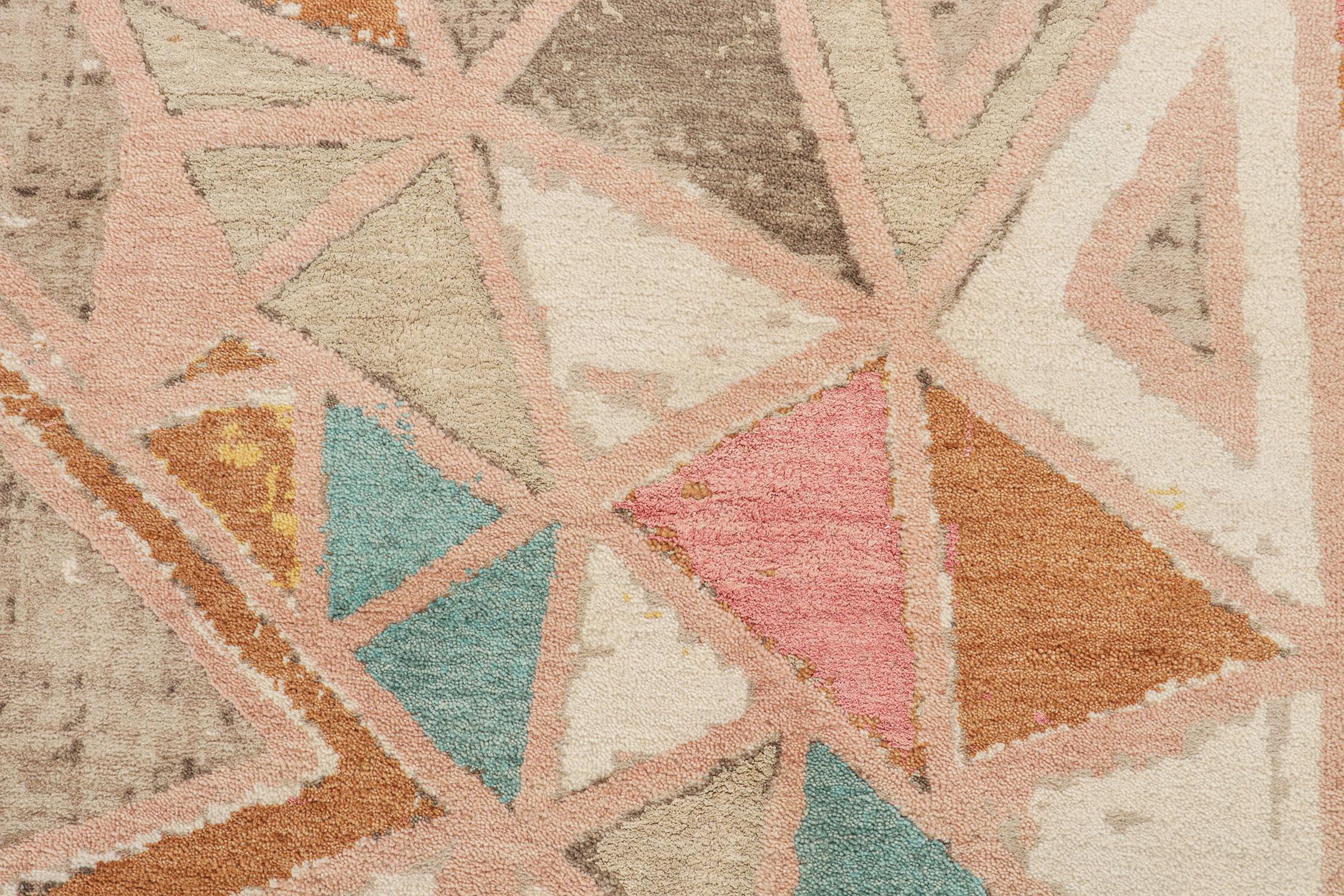 Contemporary Rug & Kilim’s Mid-Century Modern Style rug in Polychromatic Patterns on Beige For Sale