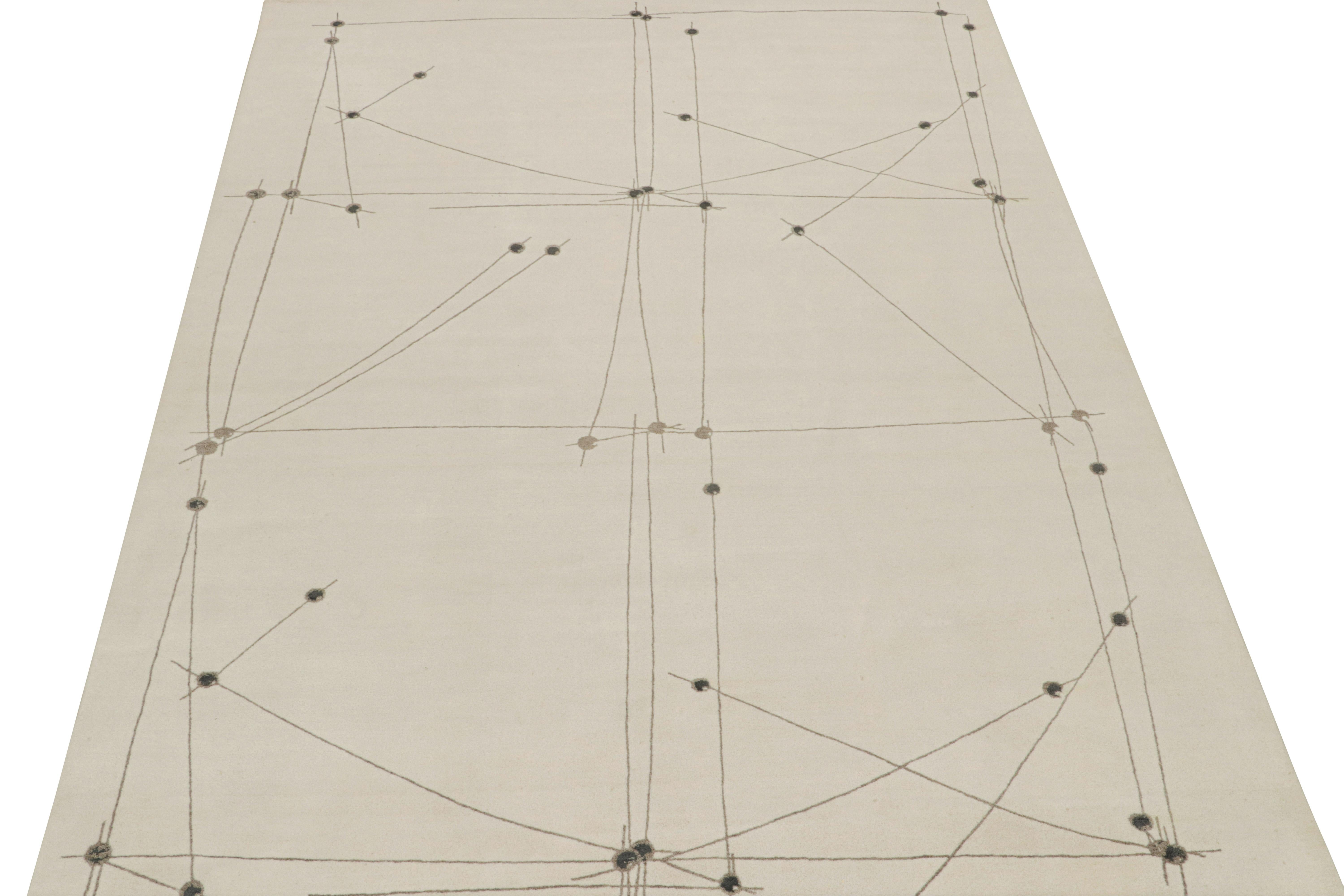 Ce tapis moderne 9x12 est un nouvel ajout à la collection de tapis Mid-Century Modern de Rug & Kilim. Noué à la main en laine, soie et coton, il s'agit d'une interprétation audacieuse de l'art postmoderne des années 1950, jamais vue dans cette