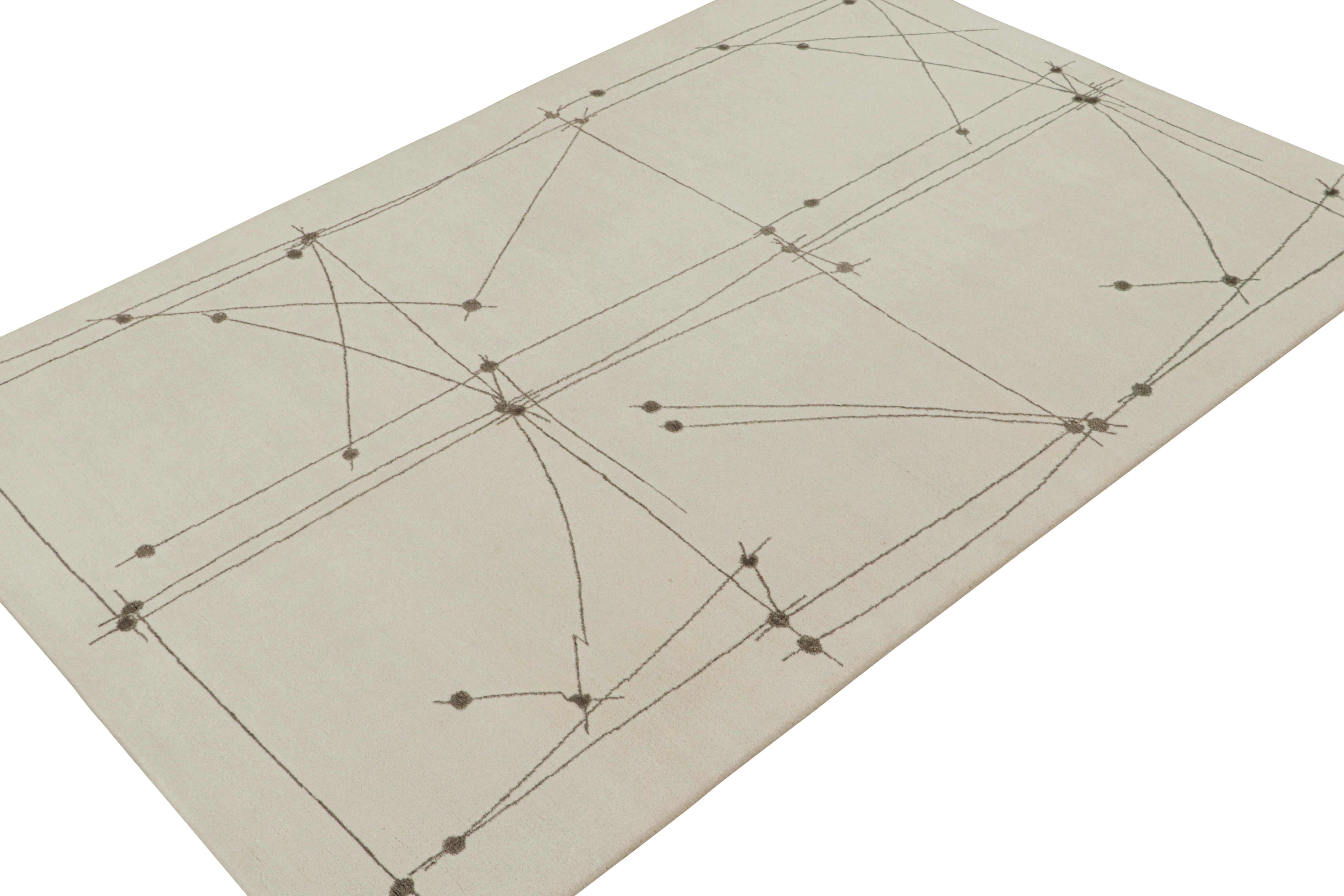 Indien Rug & Kilim's Mid-Century Modern Style Rug in White and Gray Geometric Pattern (tapis de style moderne du milieu du siècle à motifs géométriques blancs et gris) en vente