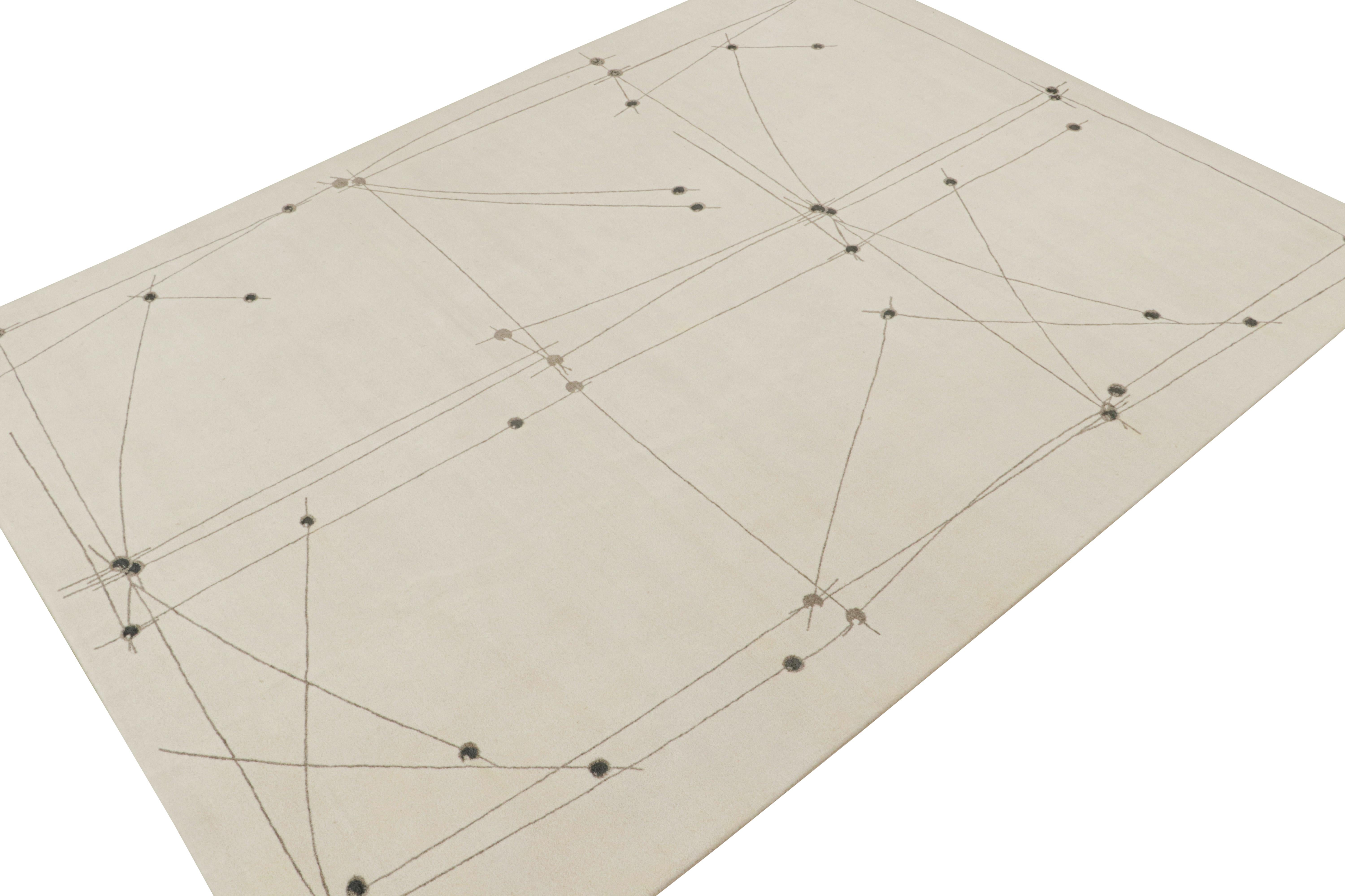 Indien Rug & Kilim's Mid-Century Modern Style Rug in White and Gray Geometric Pattern (tapis de style moderne du milieu du siècle à motifs géométriques blancs et gris) en vente