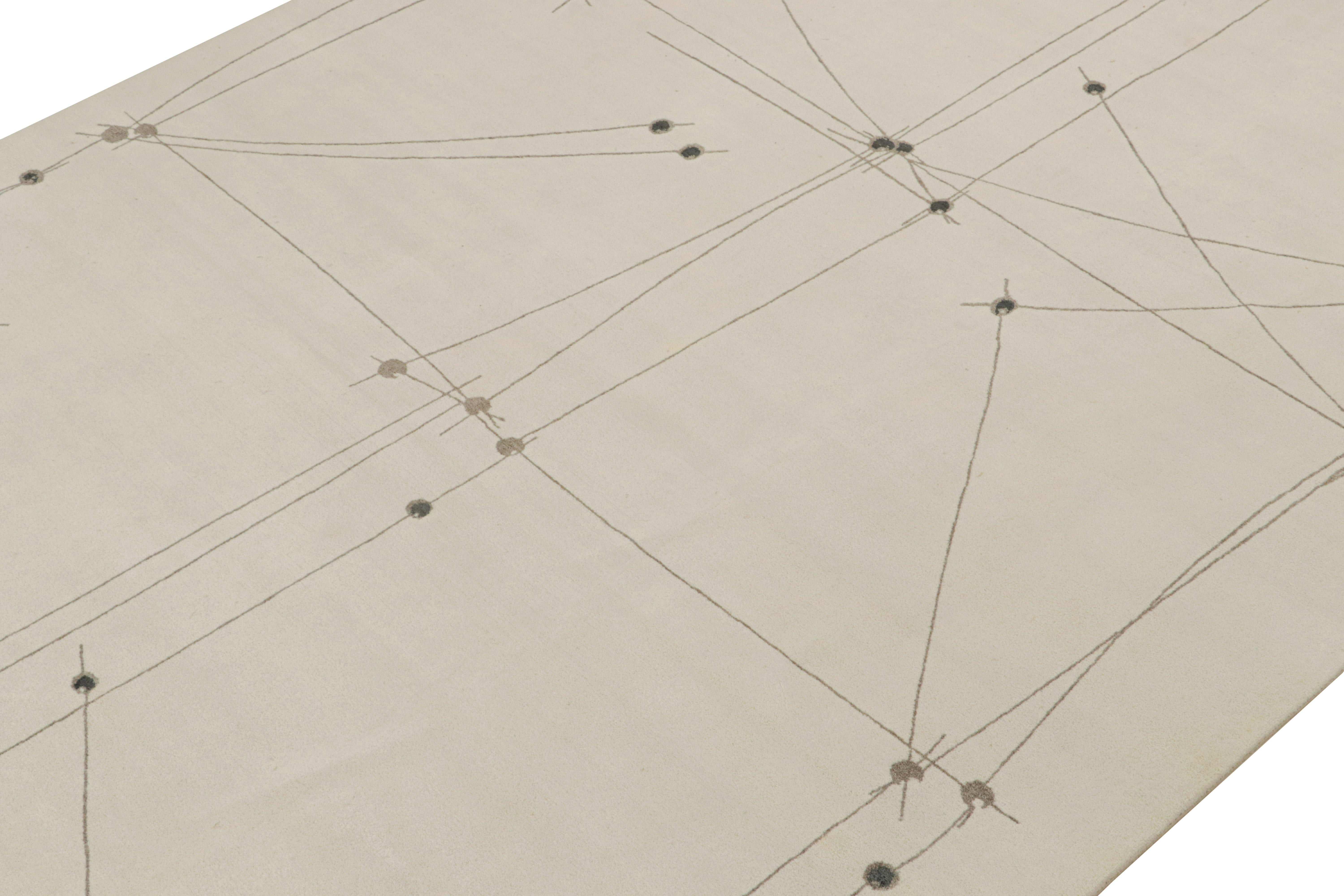 Noué à la main Rug & Kilim's Mid-Century Modern Style Rug in White and Gray Geometric Pattern (tapis de style moderne du milieu du siècle à motifs géométriques blancs et gris) en vente