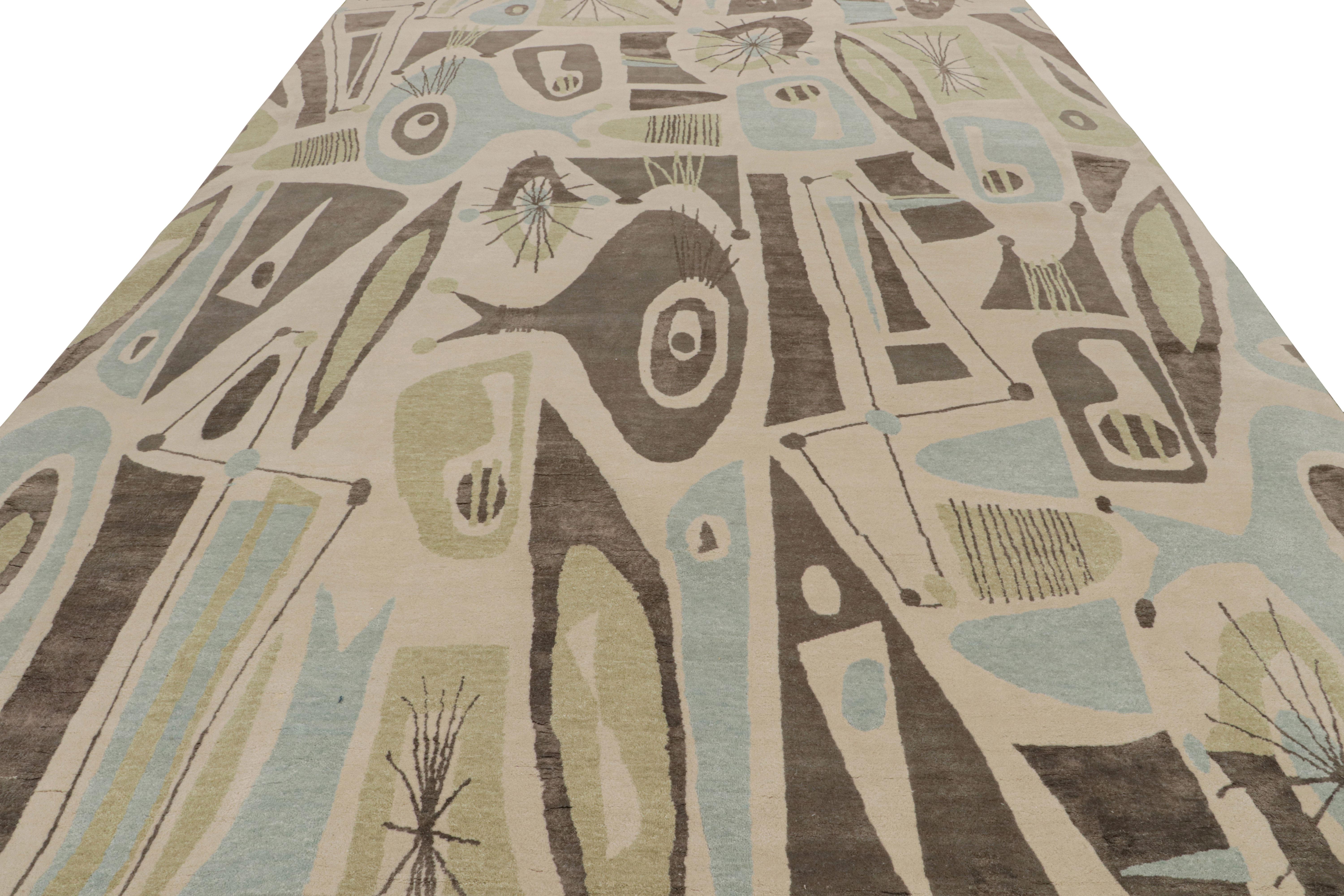 Indian Rug & Kilim’s Mid-Century Modern Style Rug with Geometric Patterns For Sale